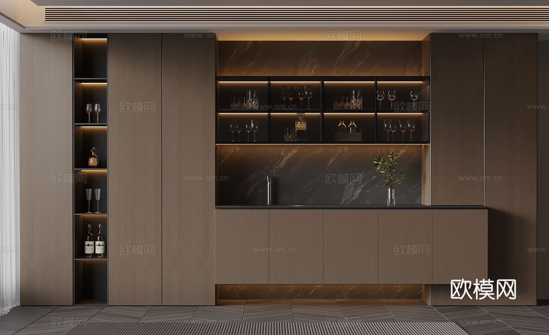意式极简酒柜 酒瓶 摆件装饰3d模型