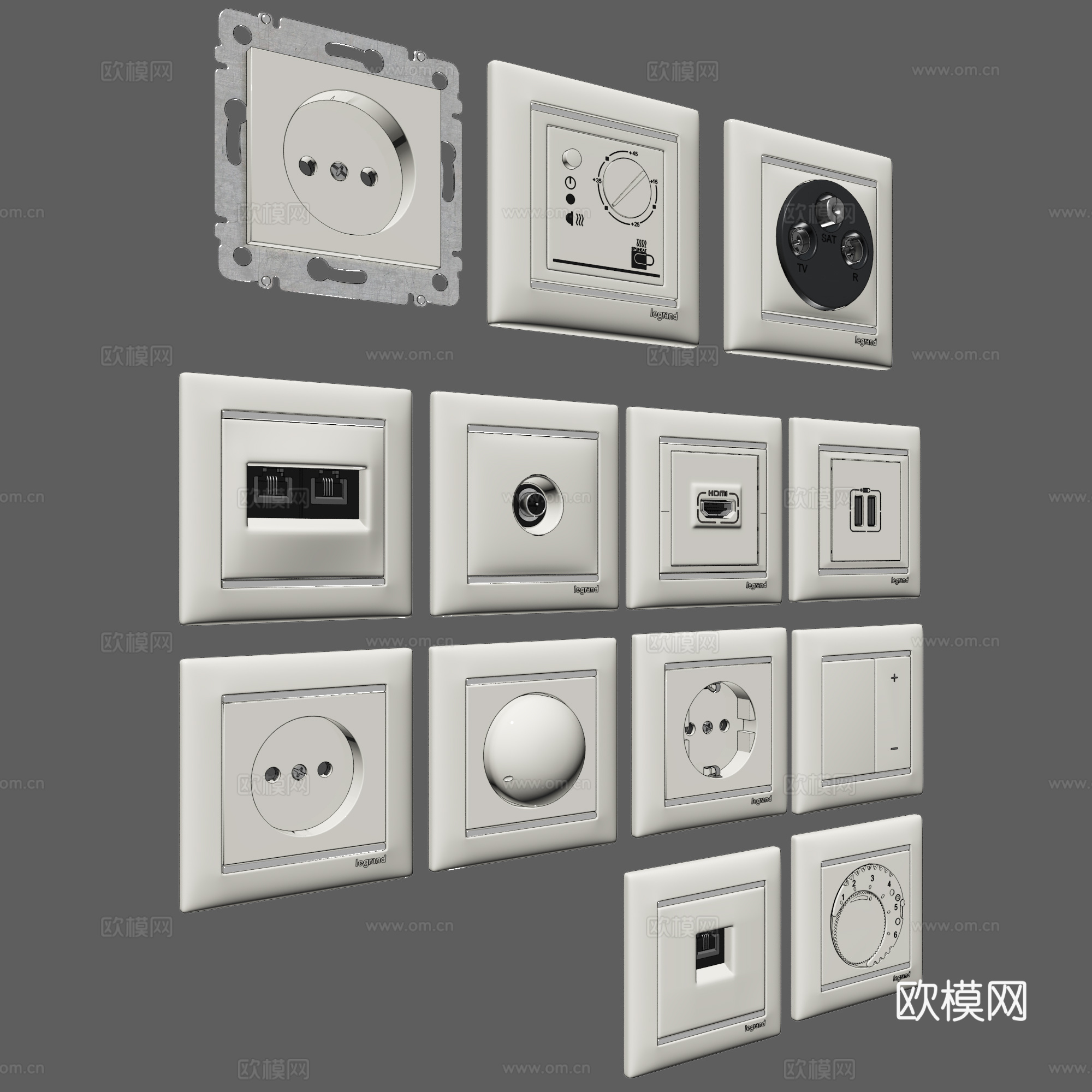 现代装饰排插插座组合3d模型