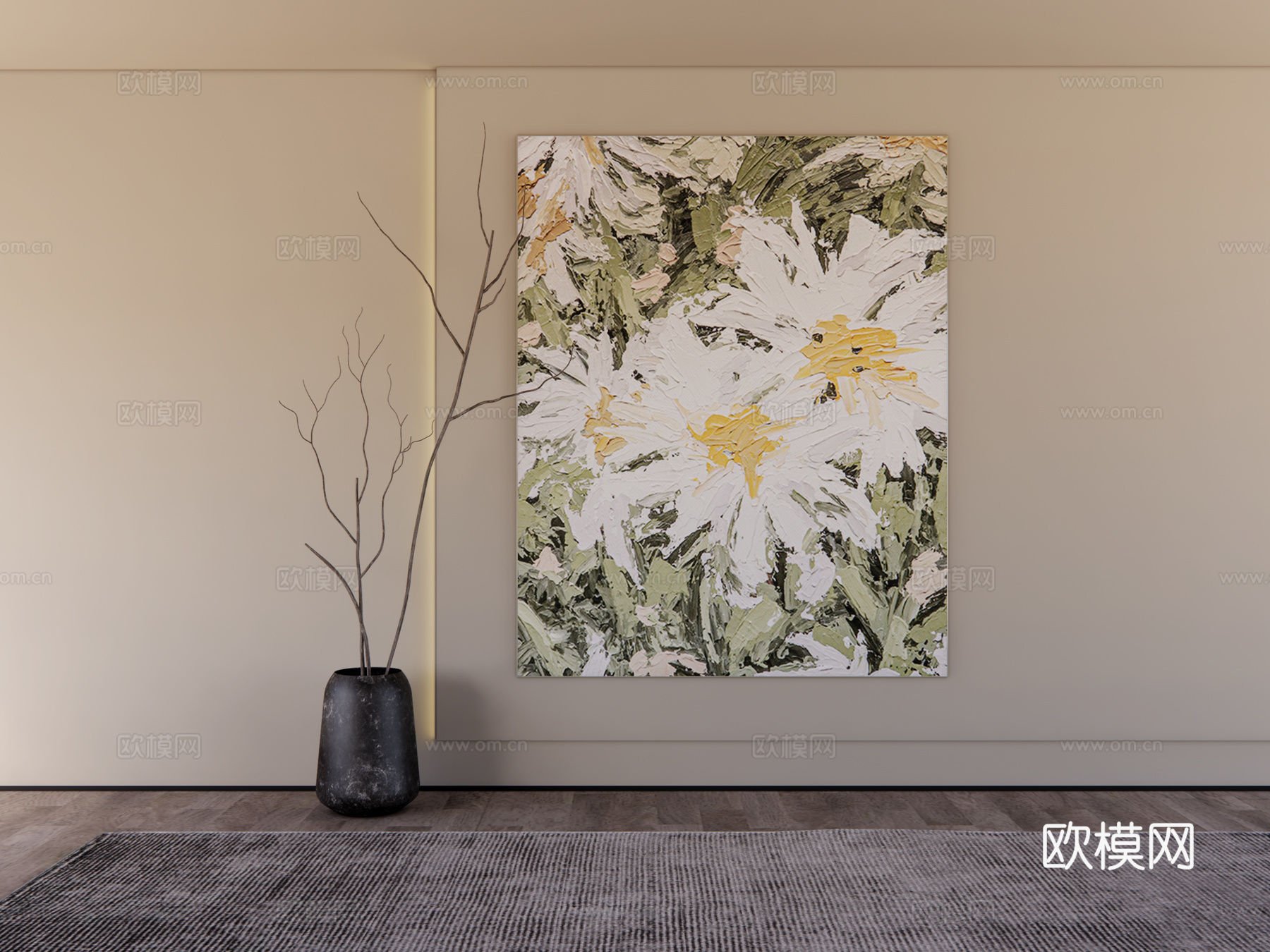 法式奶油雏菊挂画su模型