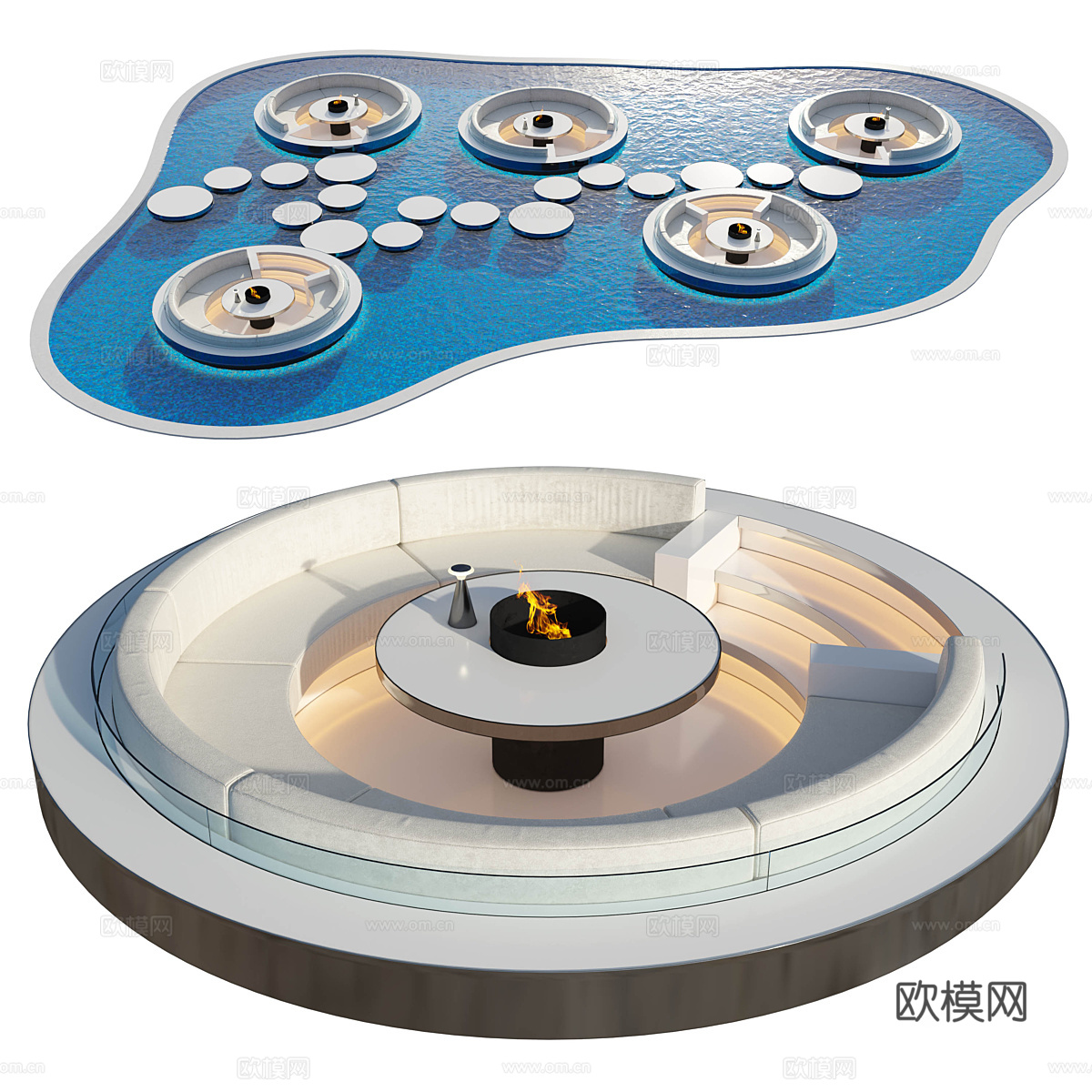 现代水上餐厅 围炉煮茶3d模型