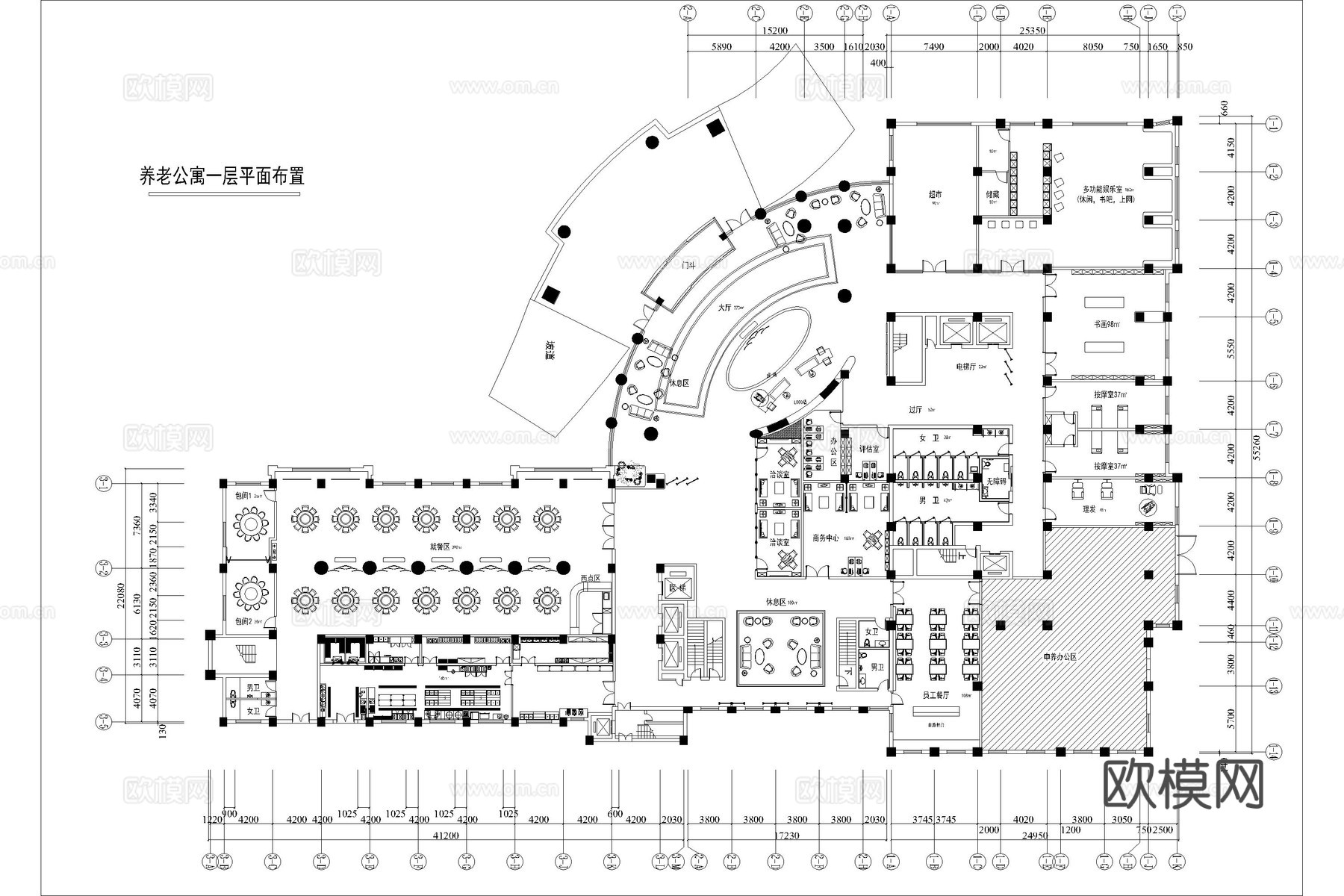 养老院 敬老院 福利院 社区养老服务中心 养老公寓 康复中心cad施工图