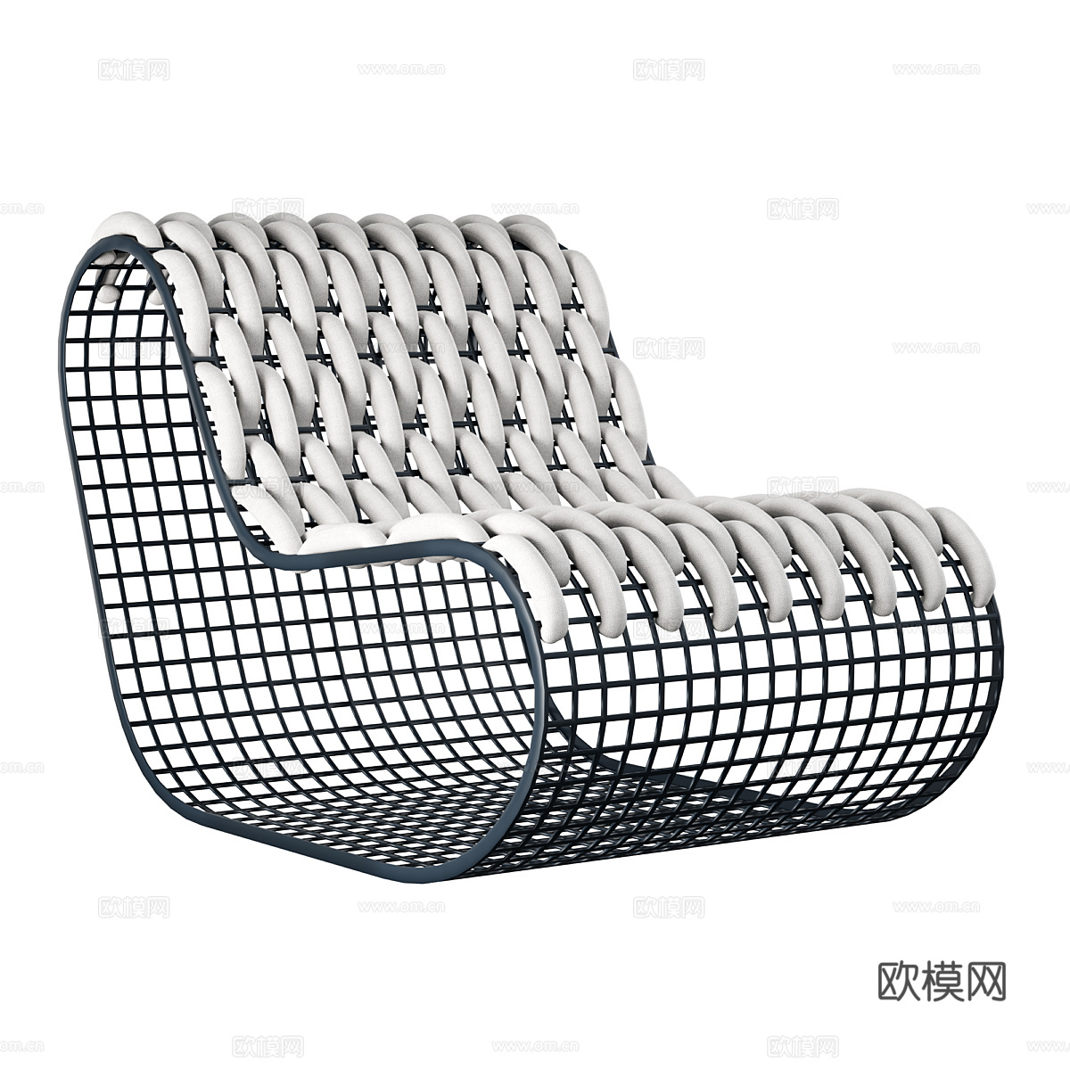 现代意式极简不锈钢藤编躺椅3d模型
