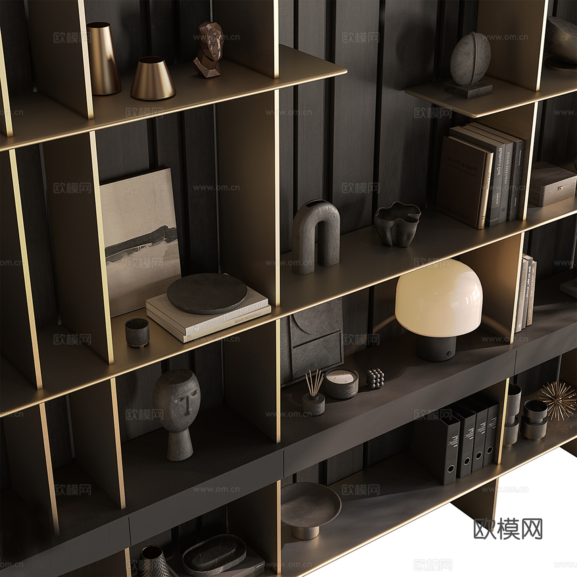 现代轻奢装饰柜 书柜su模型