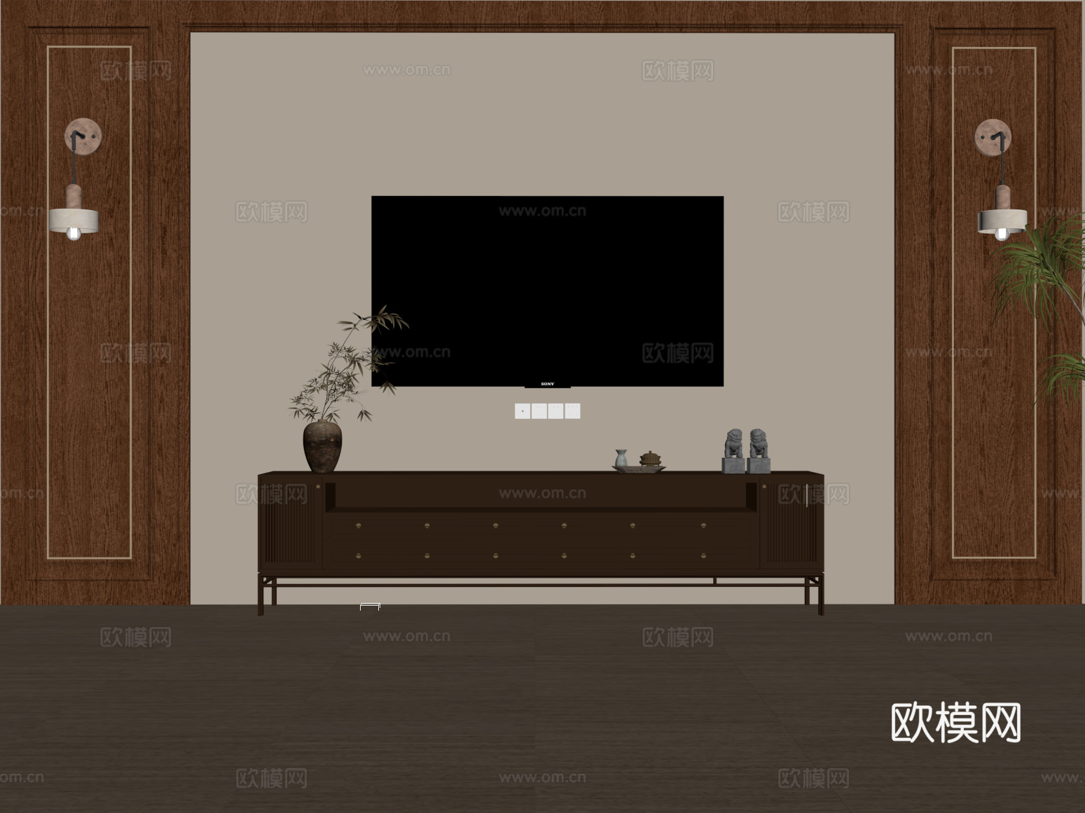 电视柜 新中式电视柜su模型
