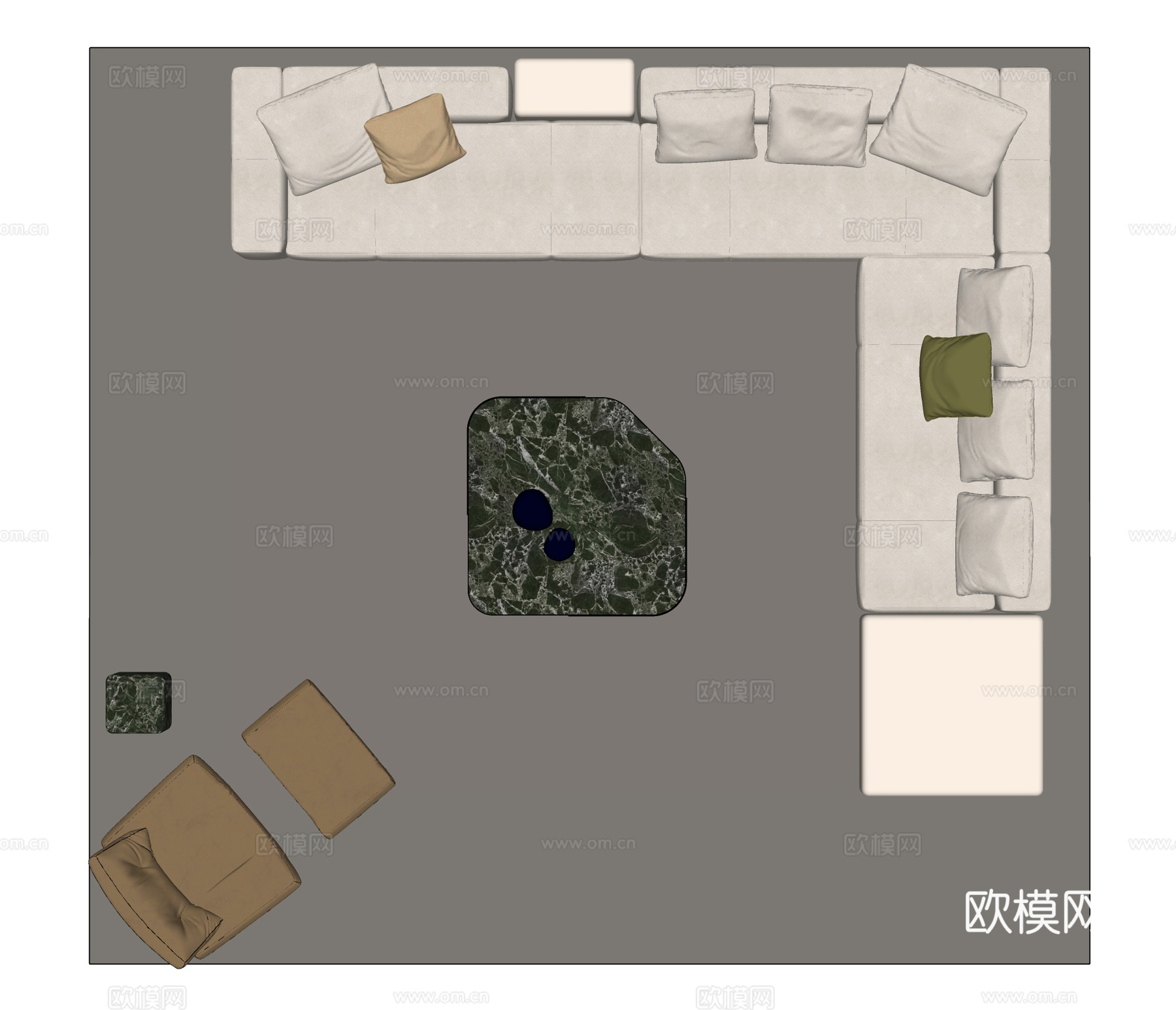Minotti Yves沙发茶几组合 转角沙发 沙发椅su模型