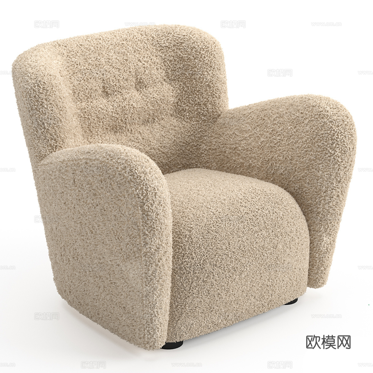 现代奶油风毛绒沙发椅3d模型