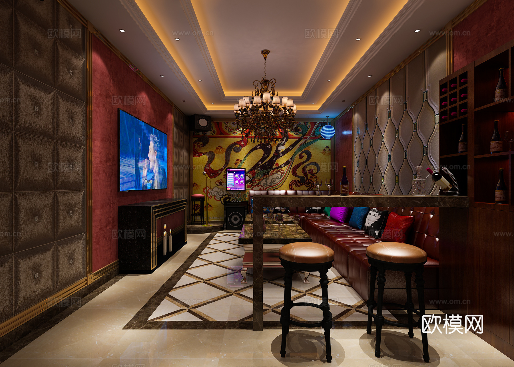 简欧ktv 总统房 大包厢 唱歌吧 包间 酒吧 吧台 彩3d模型