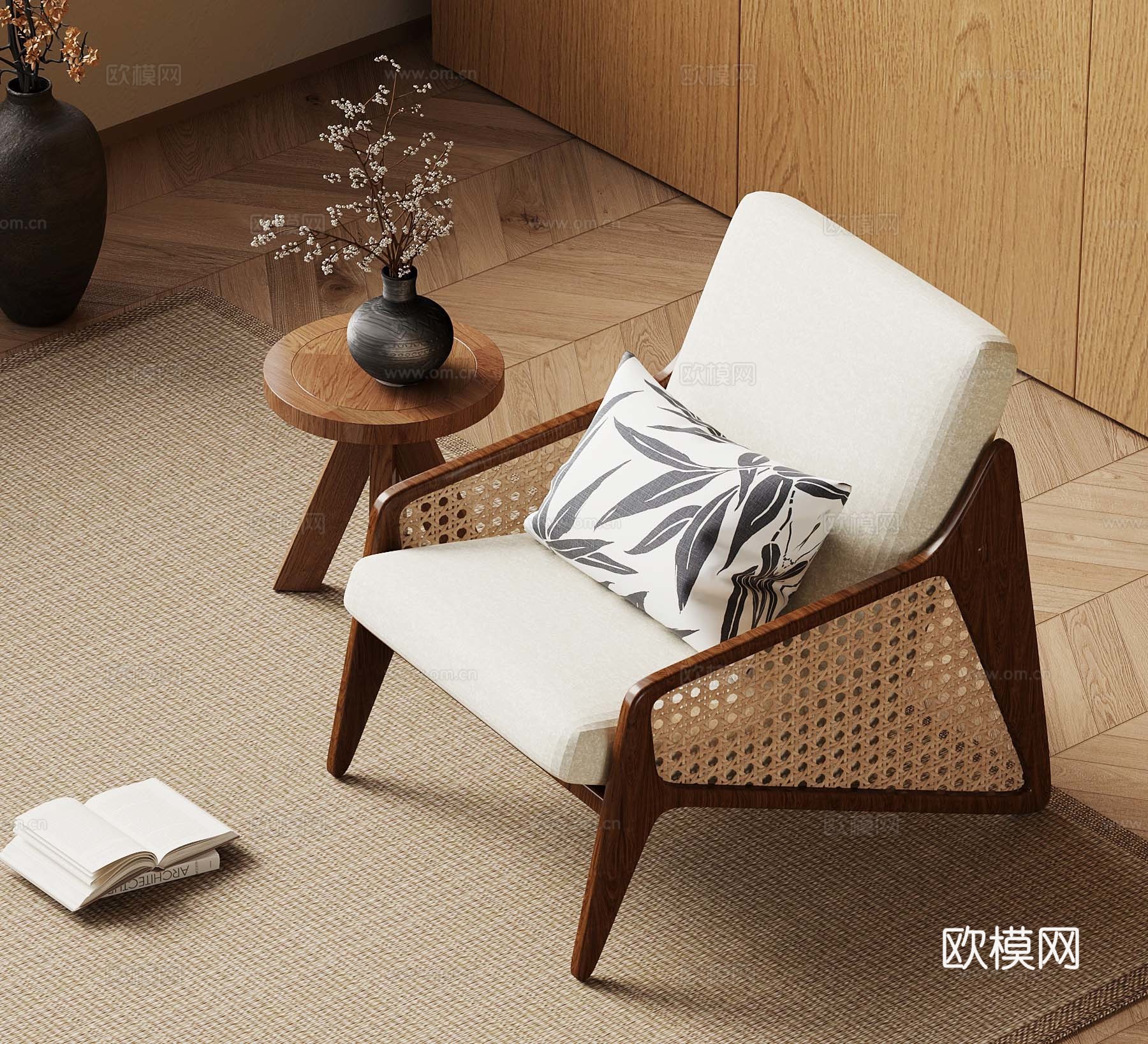 中古风休闲沙发 边几3d模型