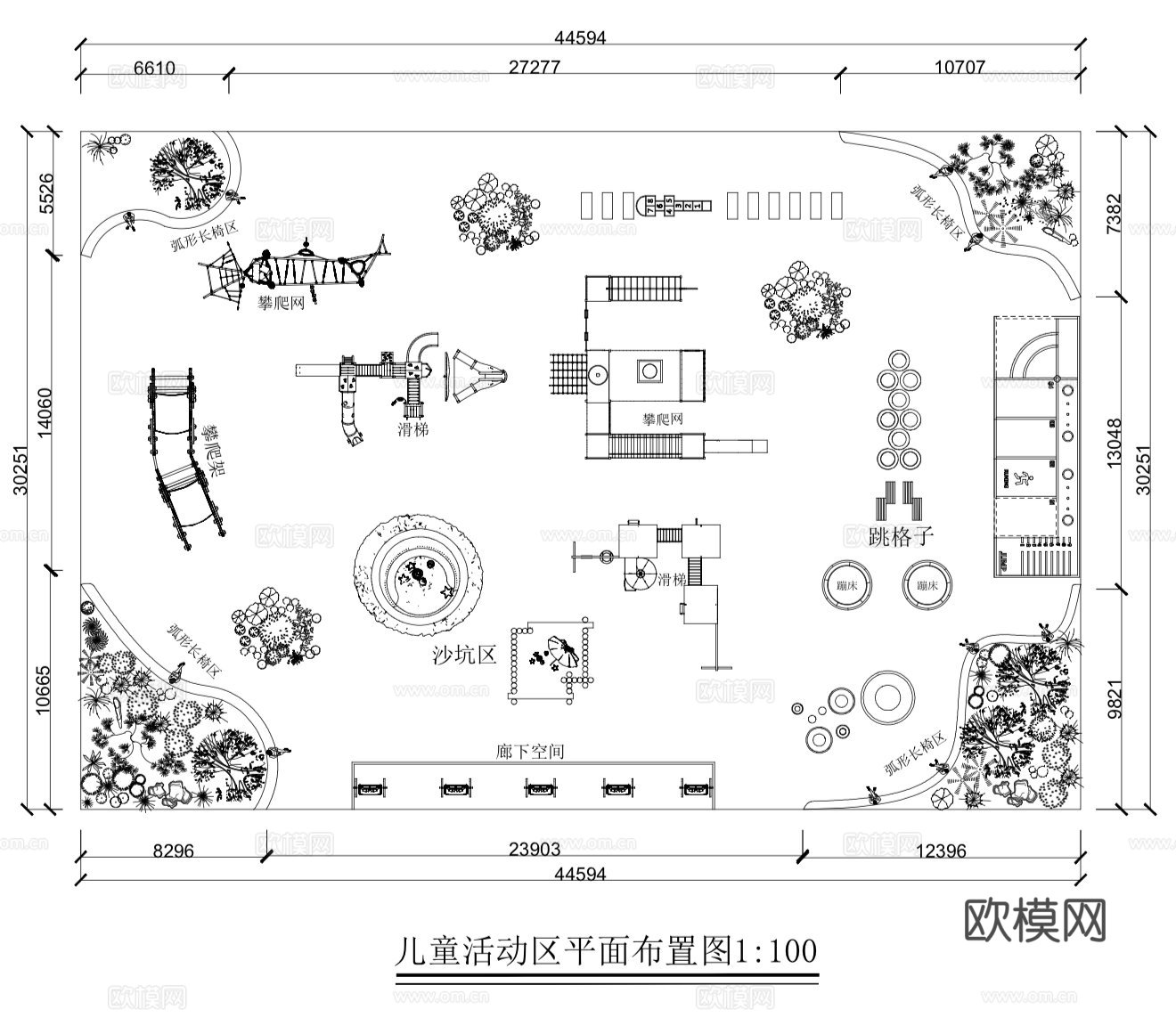 儿童游乐空间平面图  儿童公园平面图  儿童游乐设施cad施工图
