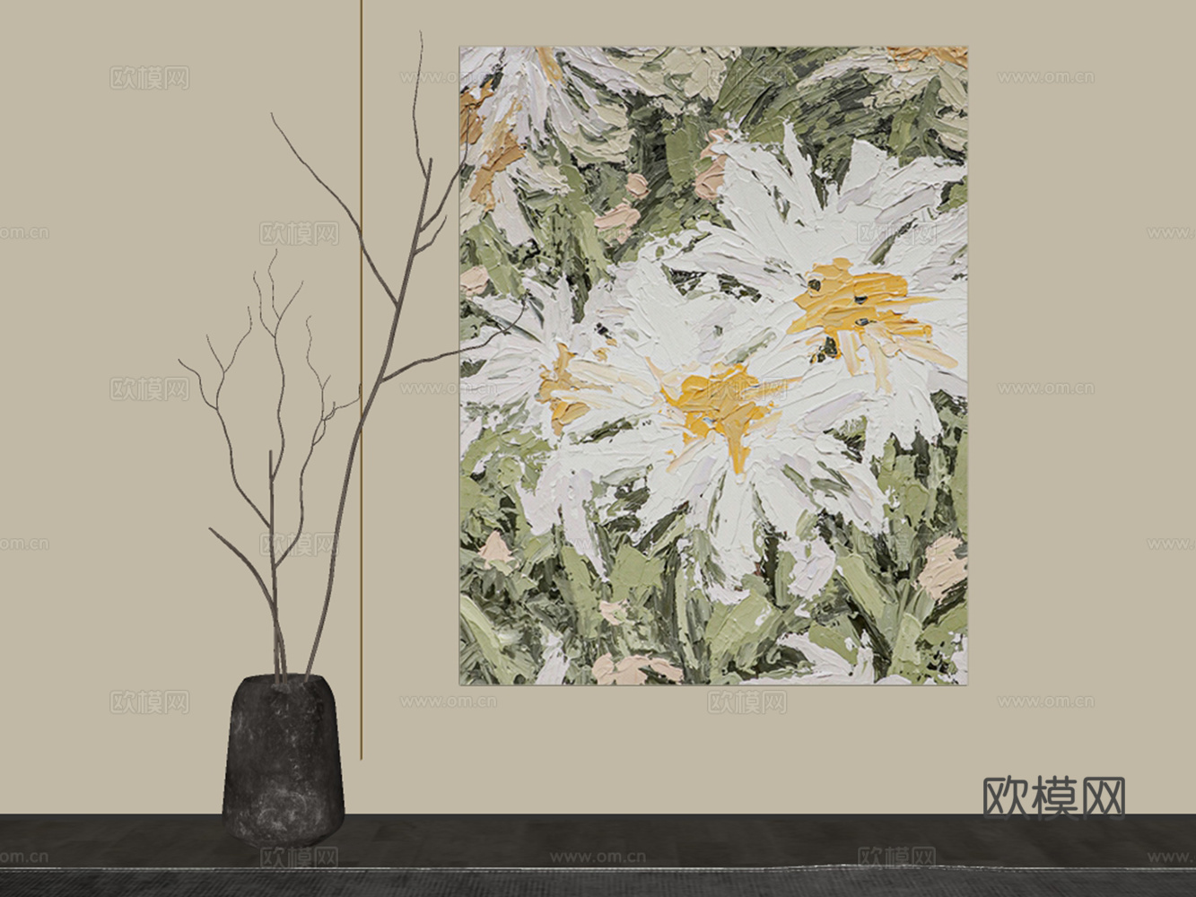 法式奶油雏菊挂画su模型