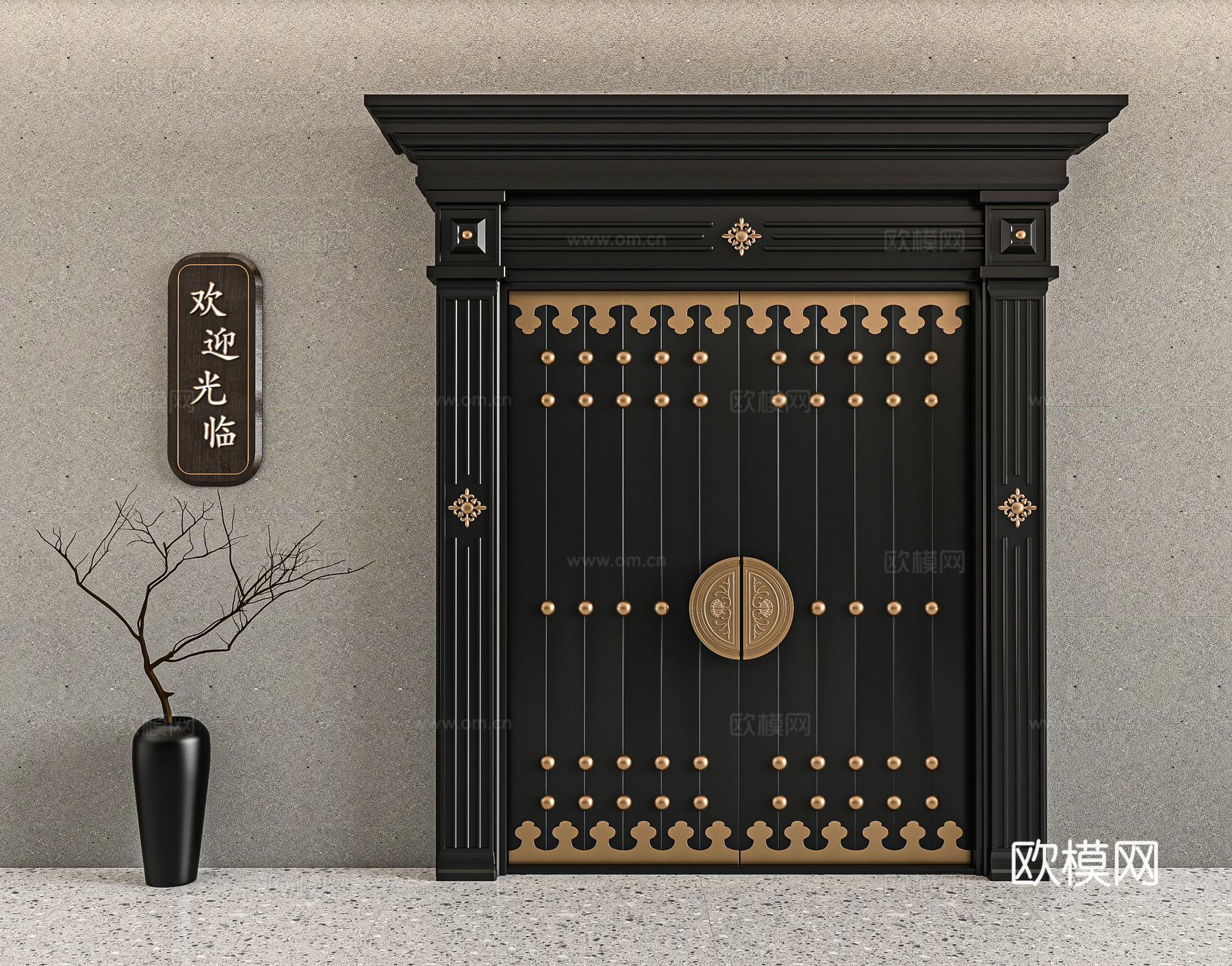 新中式别墅大门3d模型