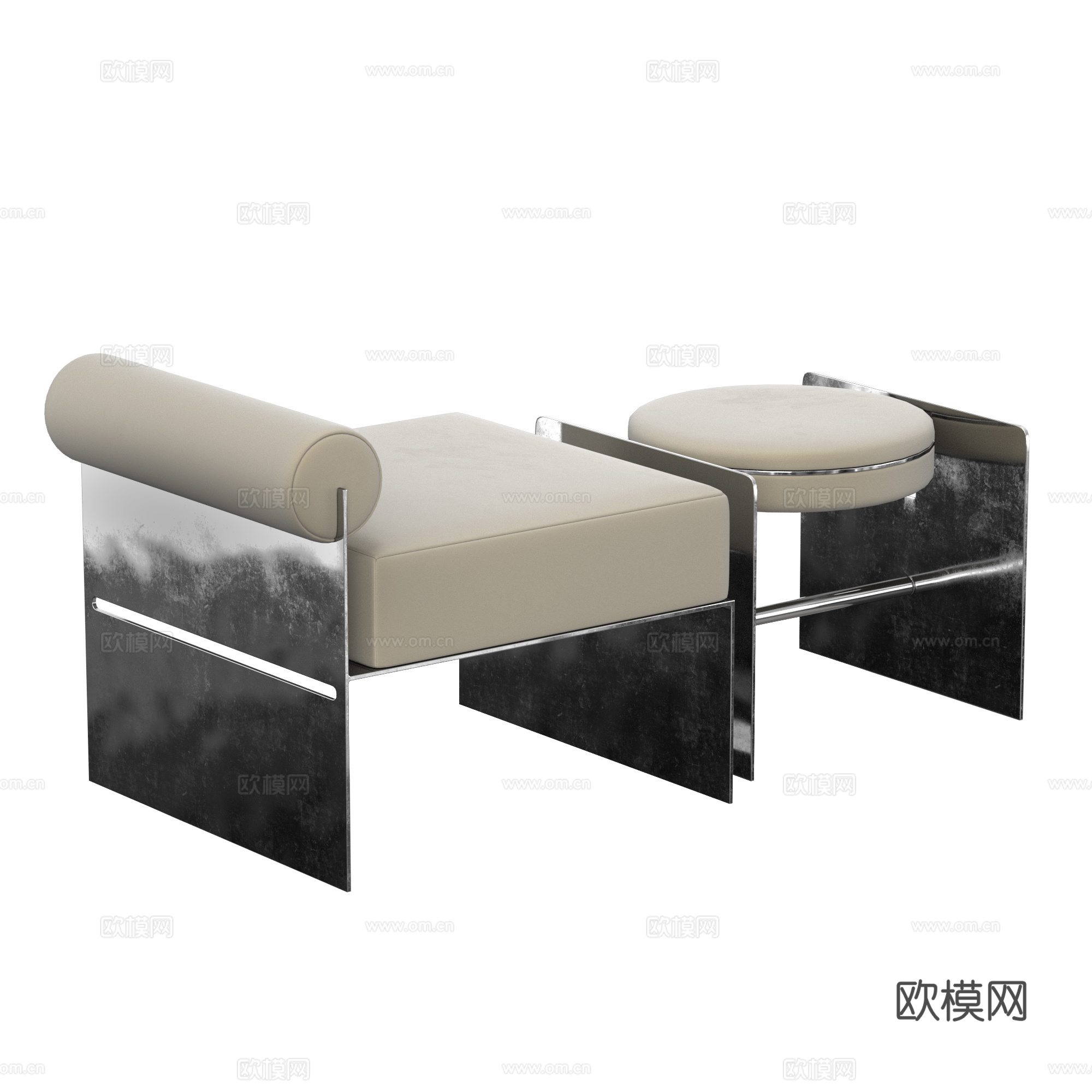 现代意式极简不锈钢金属躺椅3d模型