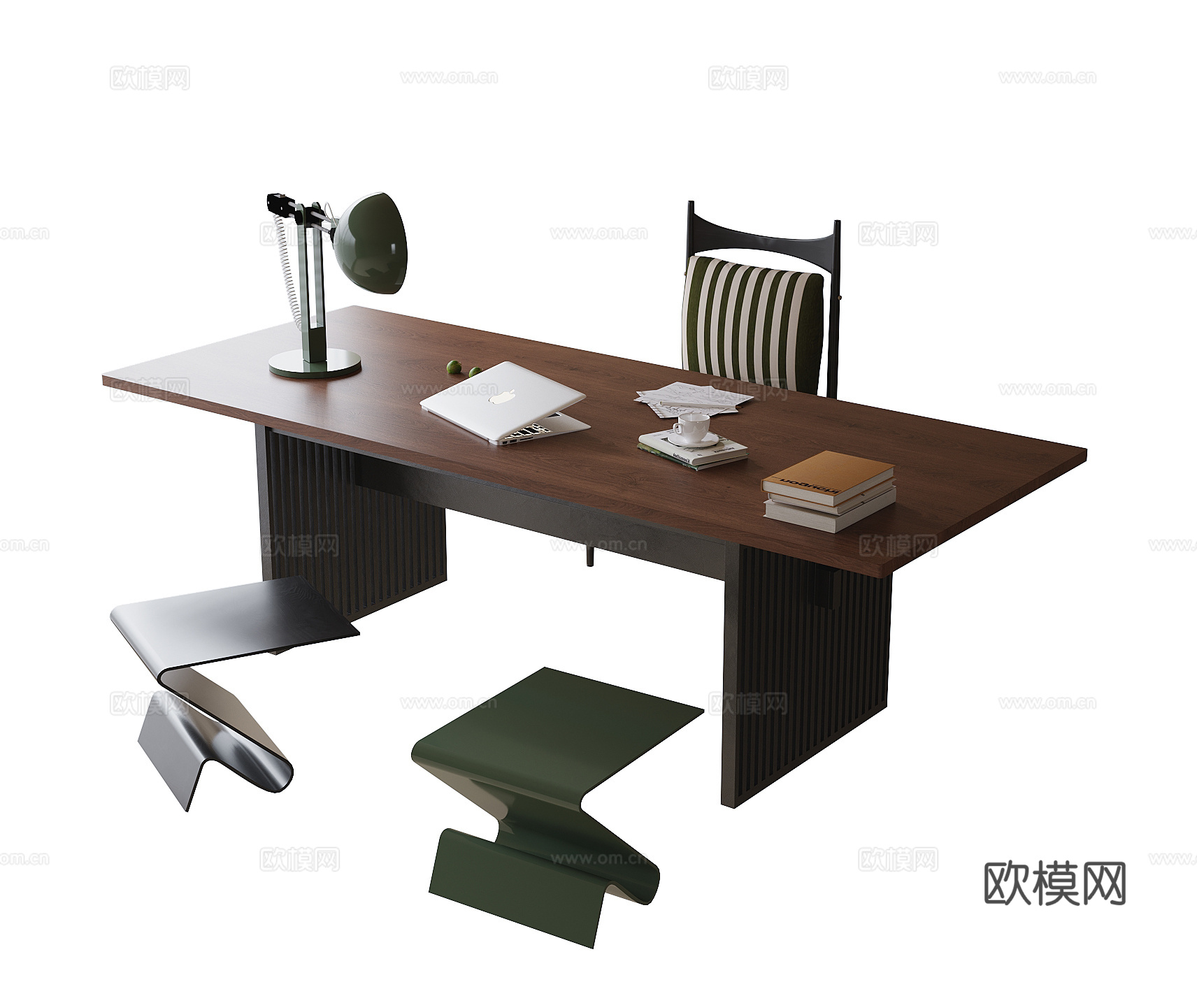 美式书桌椅 书椅 书桌 凳子3d模型