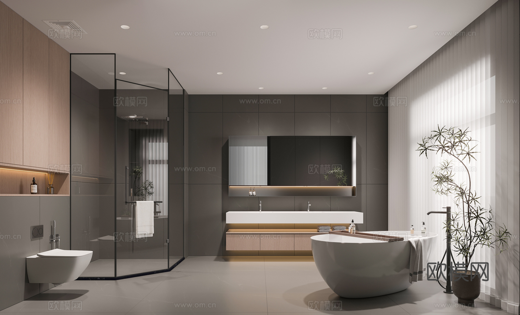 现代极简卫生间现代卫生间水晶壁灯石材拼花浴室镜悬空浴室柜淋浴3d模型下载