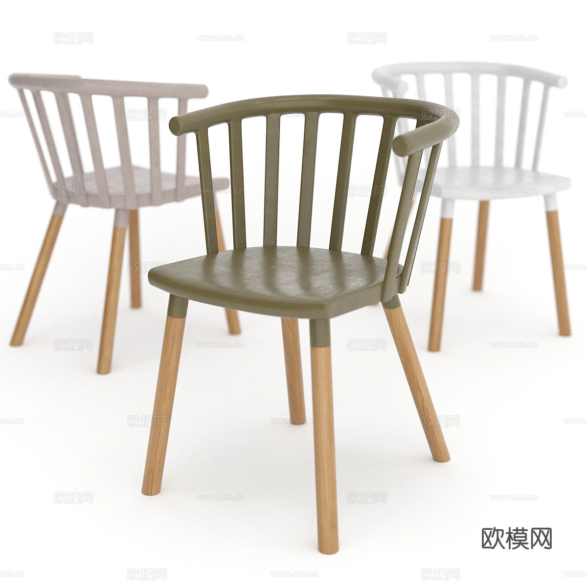 现代北欧原木风椅子3d模型