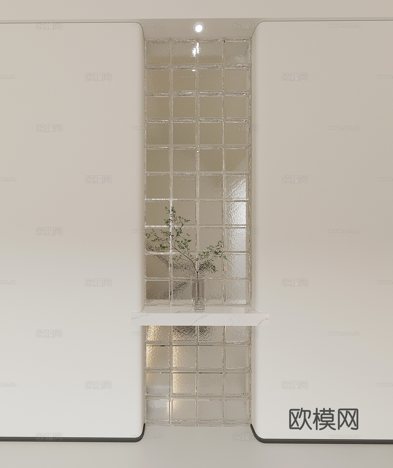 现代 玄关隔断 玻璃砖隔断 绿植3d模型