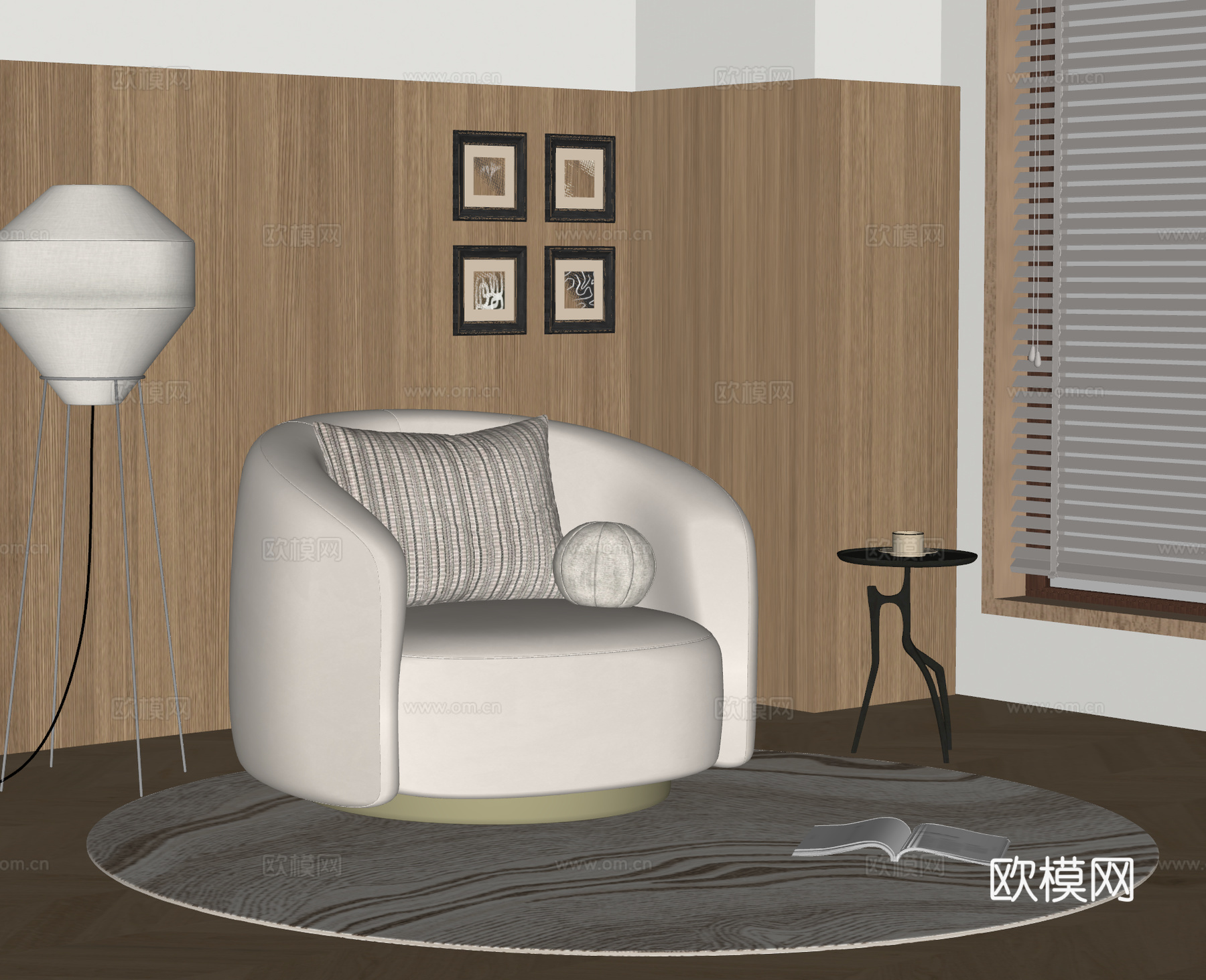 minotti 现代 中古风 单人沙发 休闲椅 休闲沙发su模型