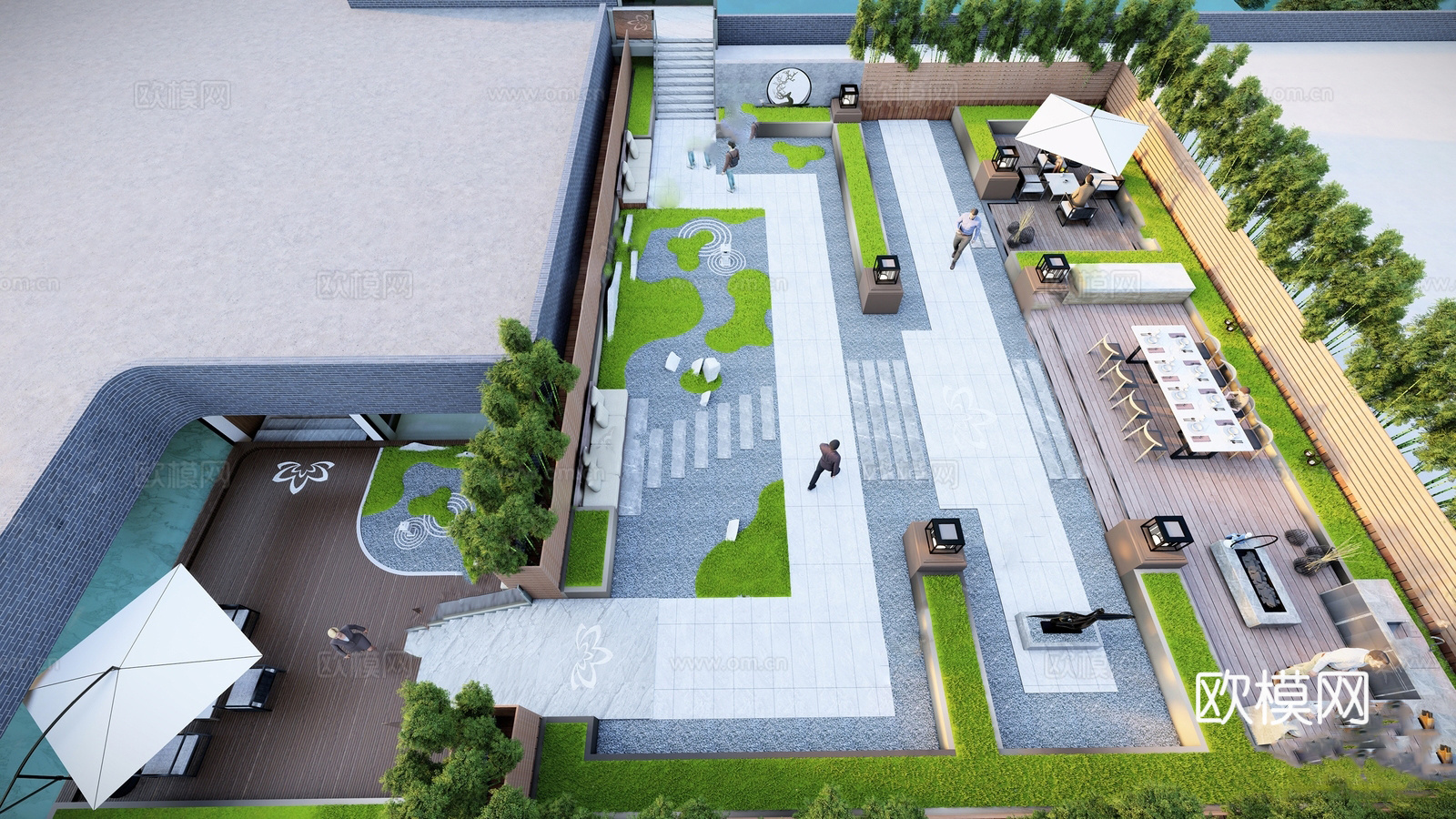 现代屋顶花园 庭院花园 空中花园su模型