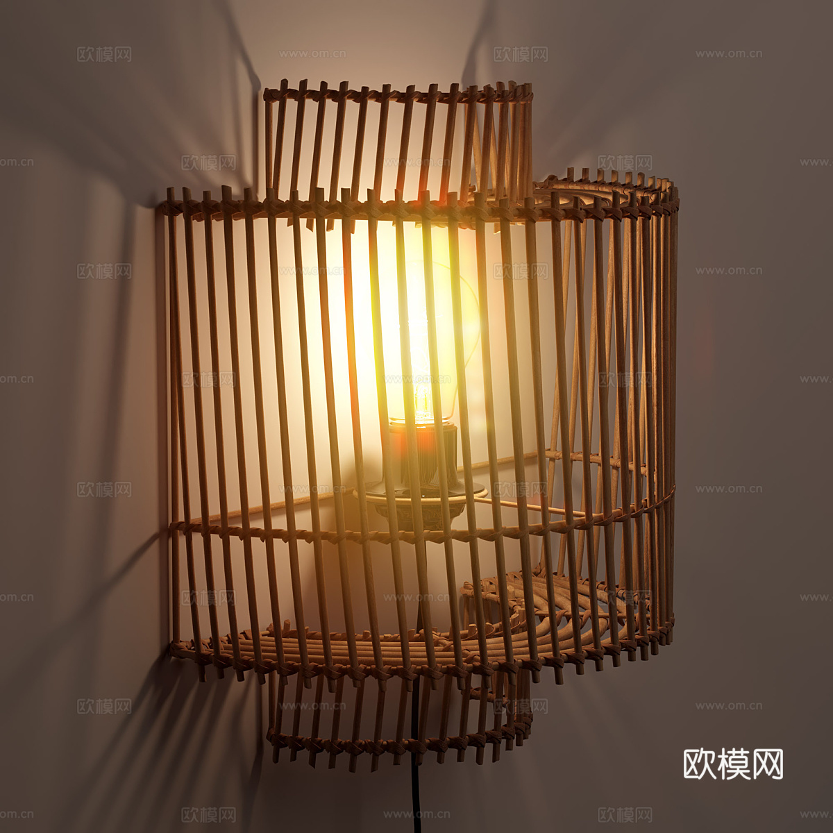 新中式原木藤编装饰壁灯3d模型