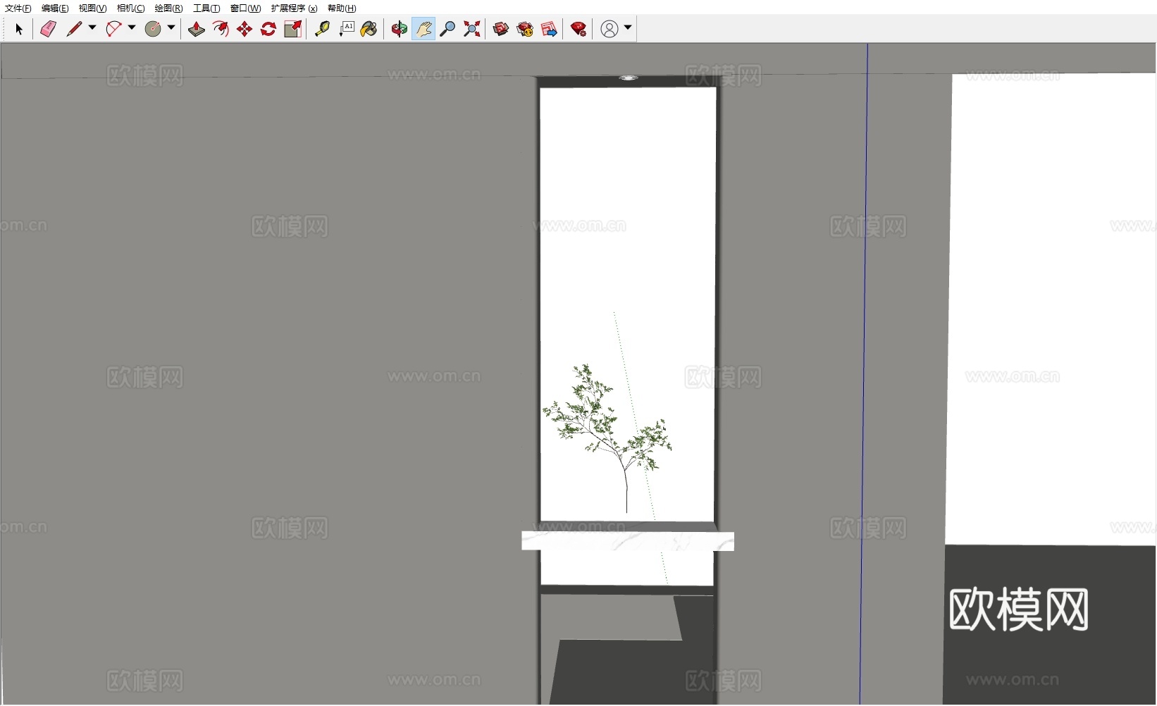 现代 玄关隔断 玻璃砖隔断 绿植su模型