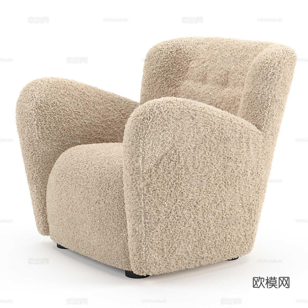 现代奶油风毛绒沙发椅3d模型