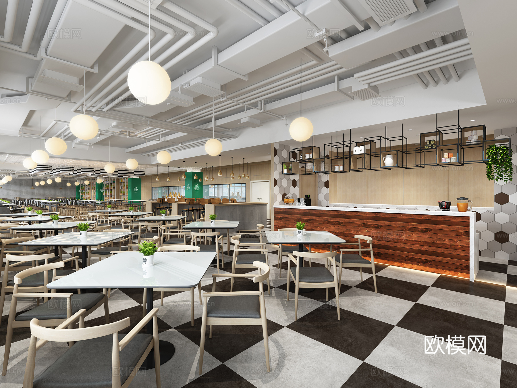 现代 仟吉食堂餐厅3d模型