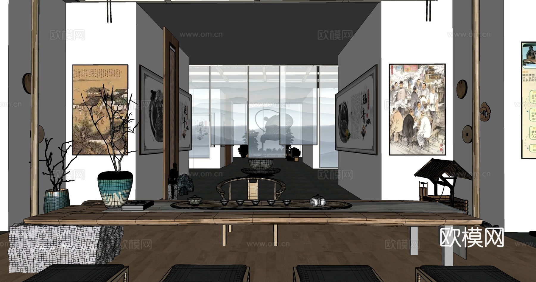 茶馆展厅su模型