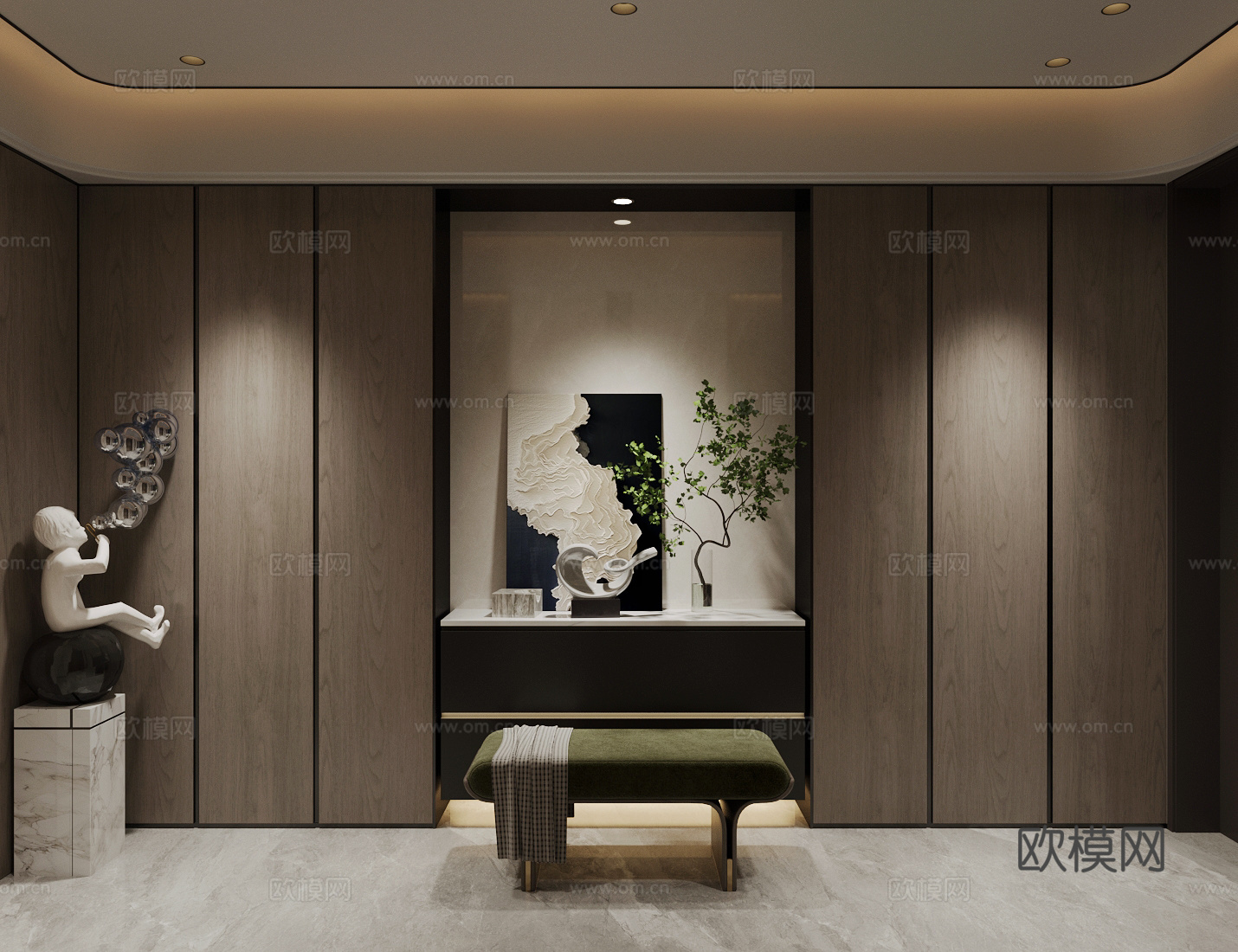 现代意式玄关 轻奢意式玄关过道 入户玄关门头 玄关摆件 端景3d模型