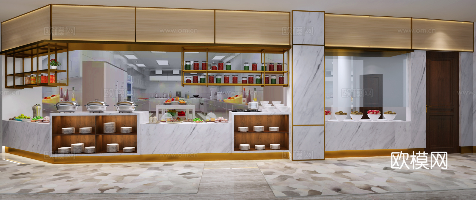 餐饮厨房明档区3d模型