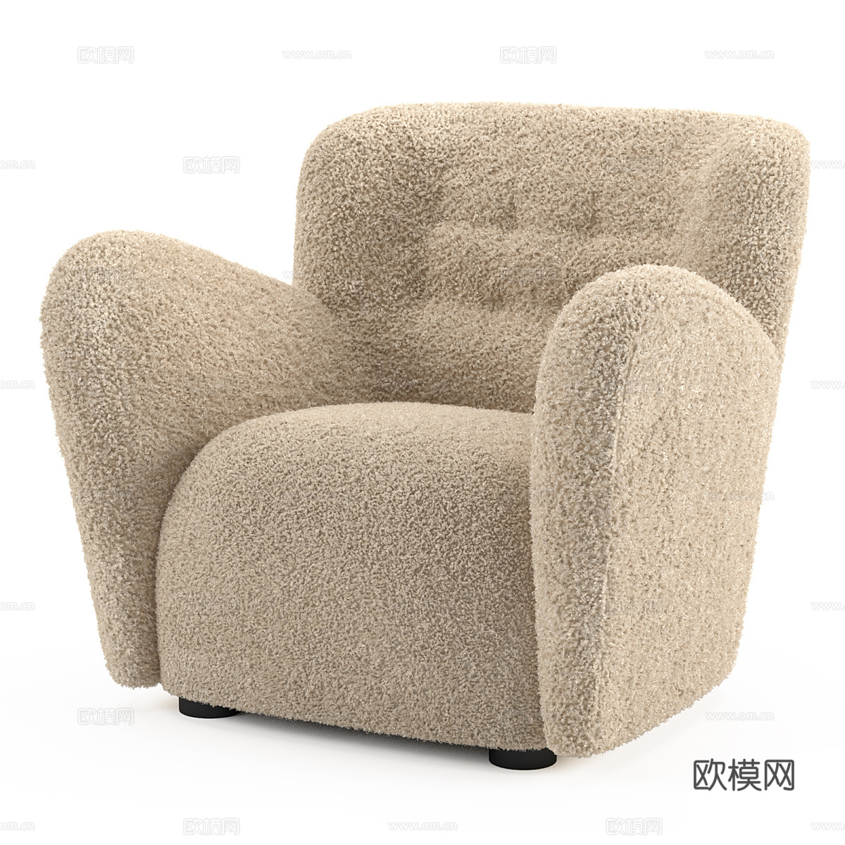 现代奶油风毛绒沙发椅3d模型