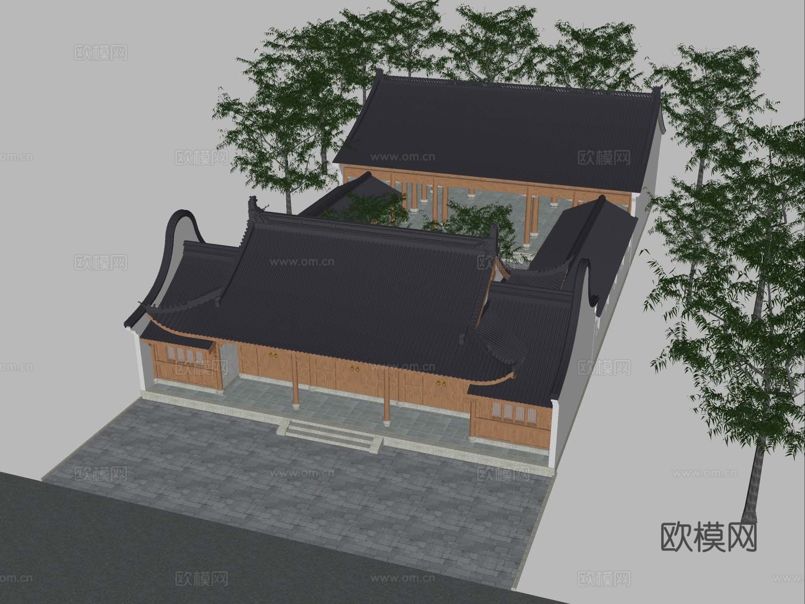 中式古建 寺庙 祠堂祖祠 宗祠 观音兜su模型