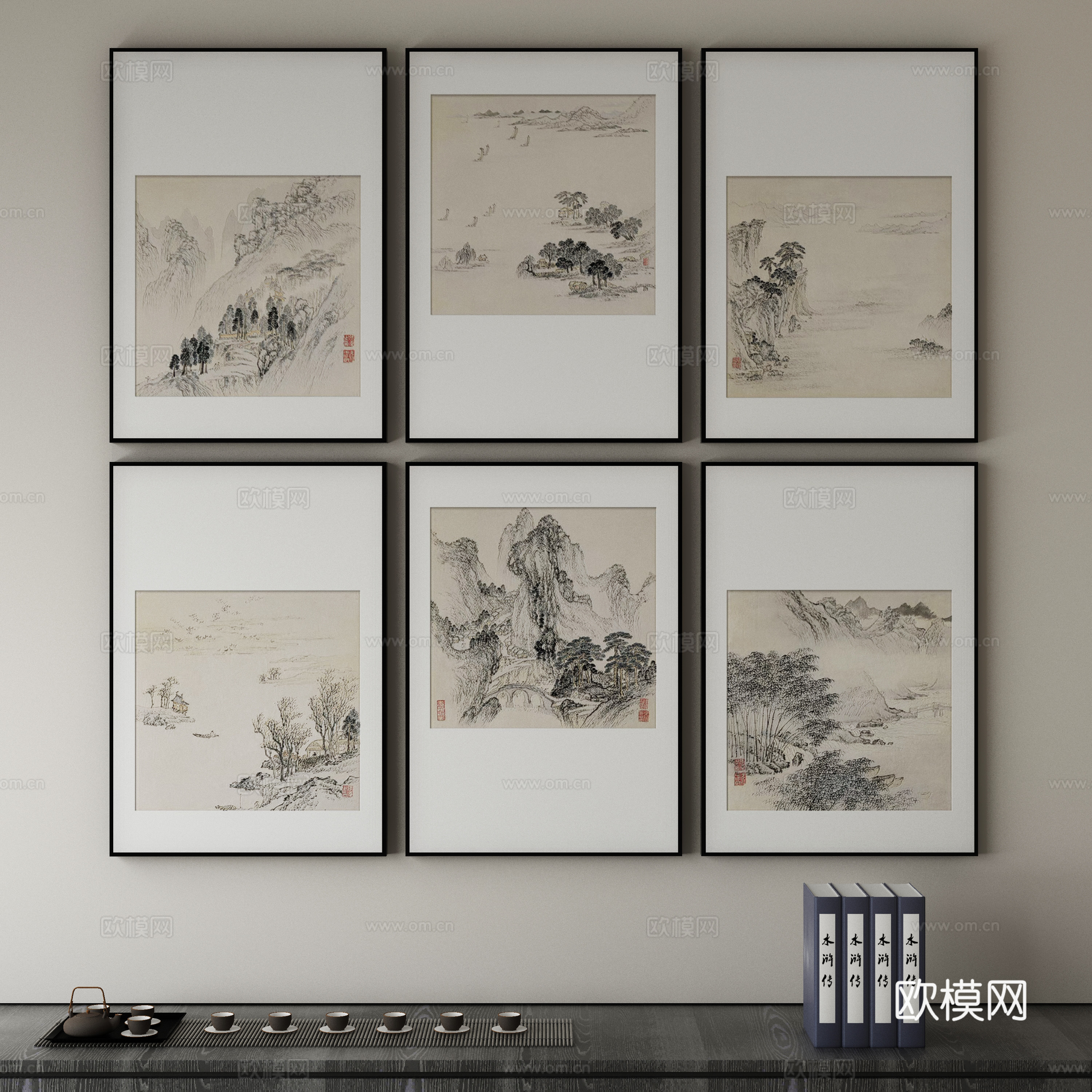 新中式侘寂挂画 油画3d模型
