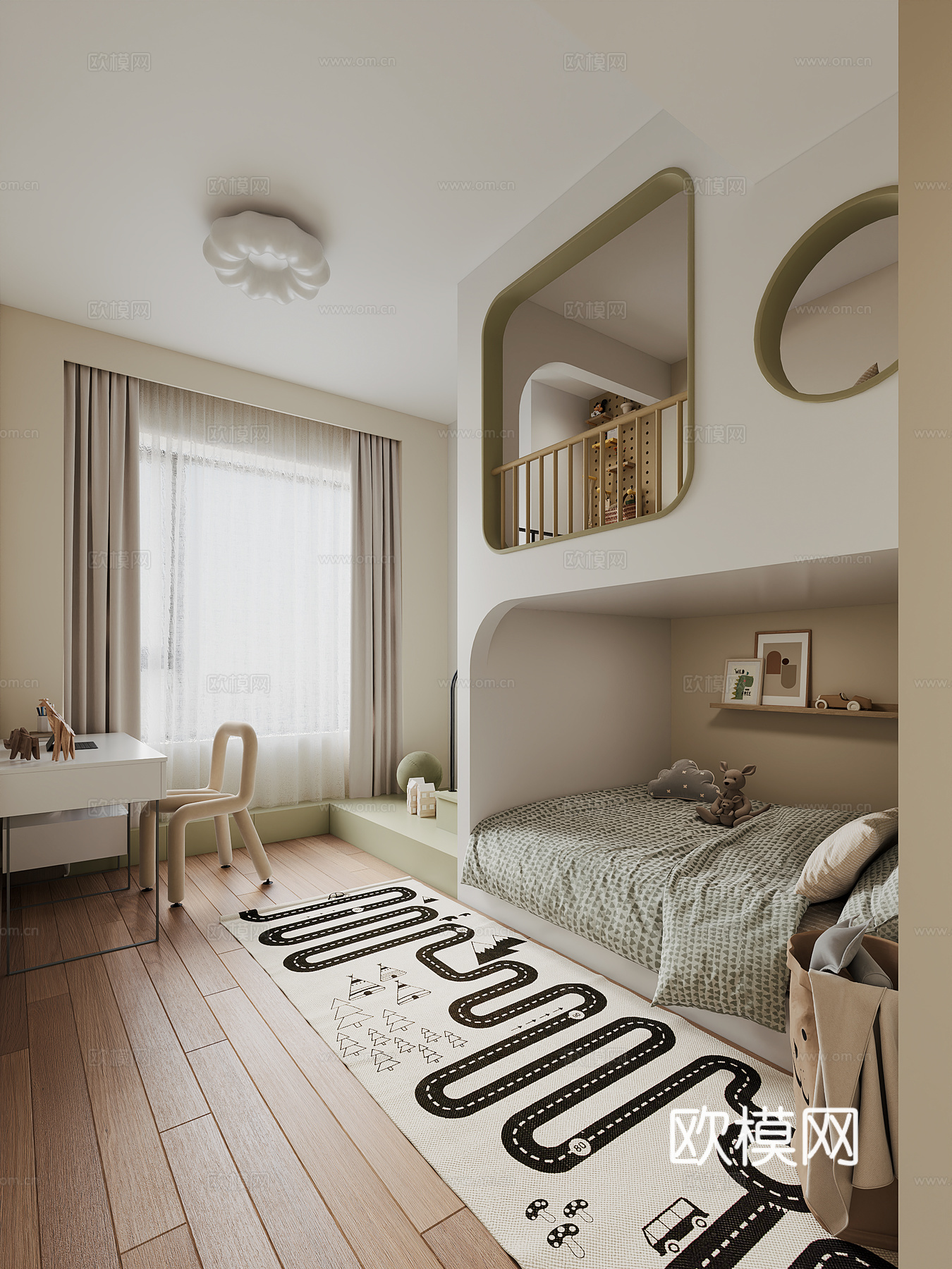 现代上下床榻榻米儿童房3d模型