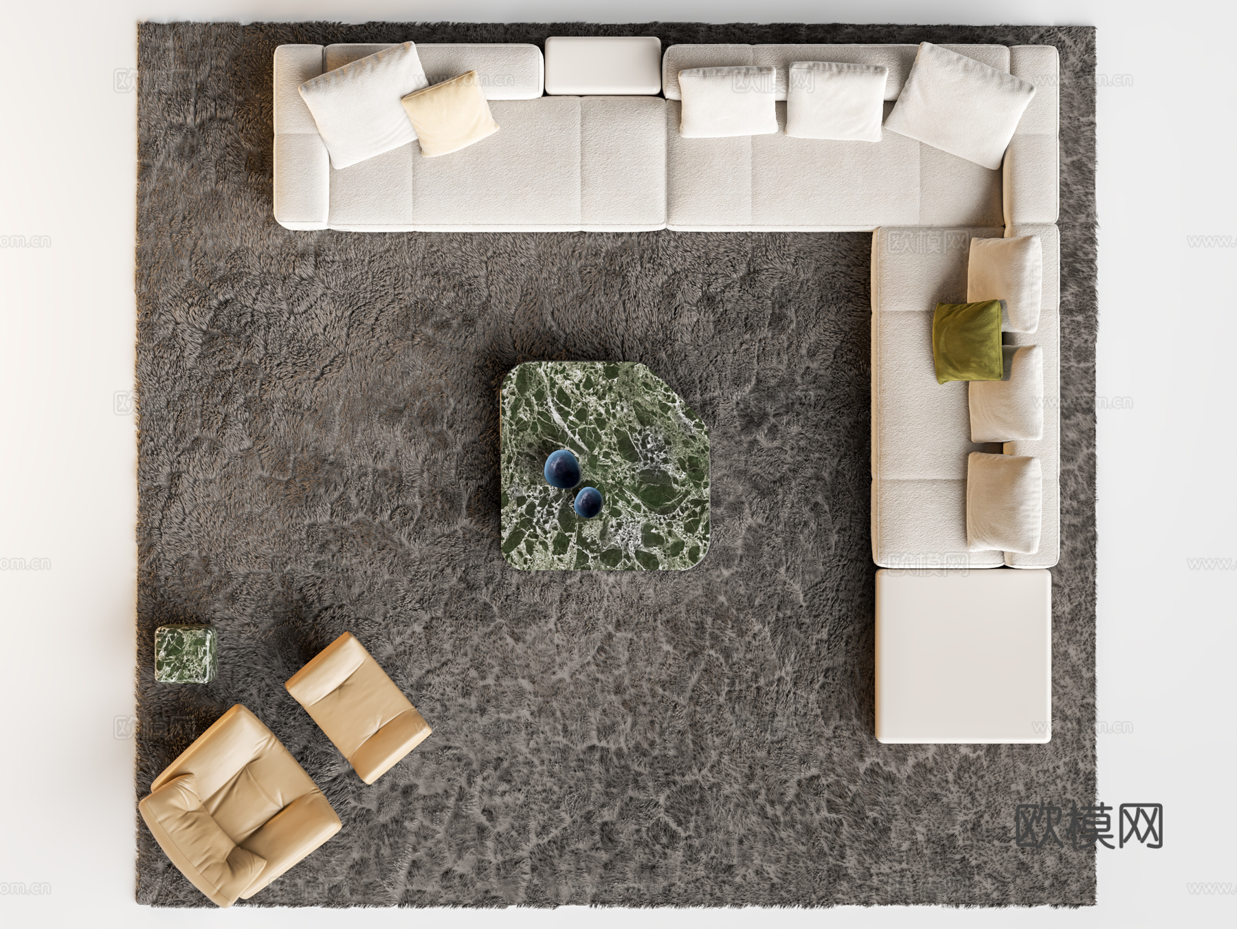 Minotti Yves沙发茶几组合 转角沙发 沙发椅su模型