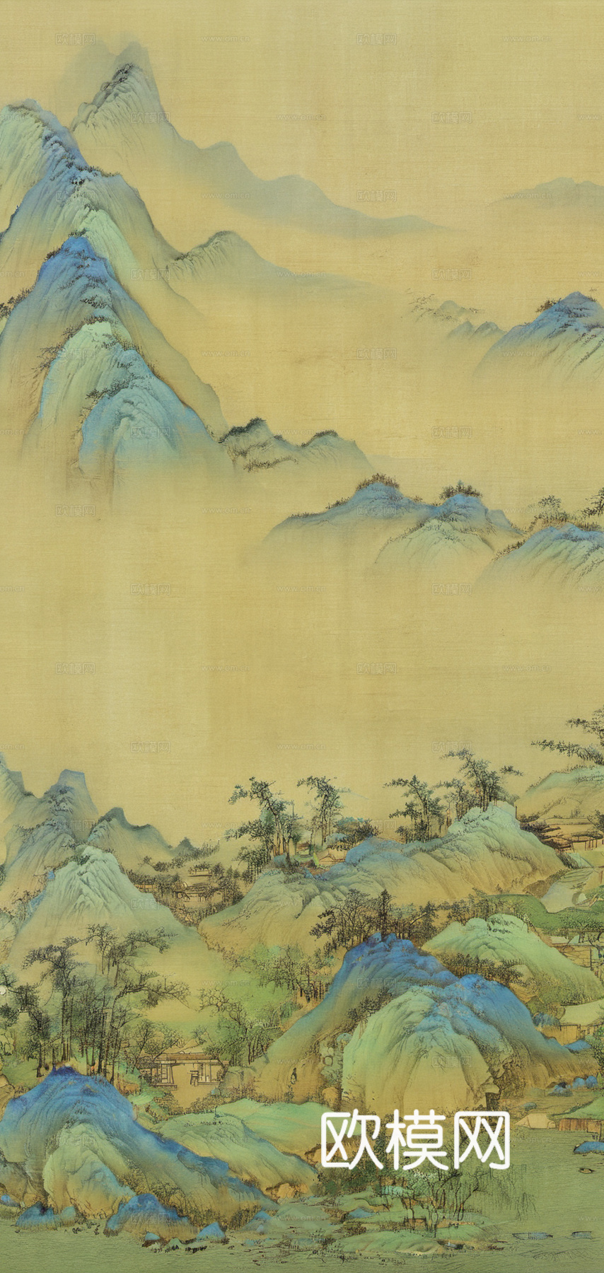 中式古画 工笔画 山水风景画