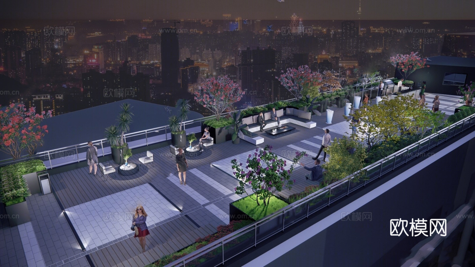 现代屋顶花园 庭院花园 空中花园su模型