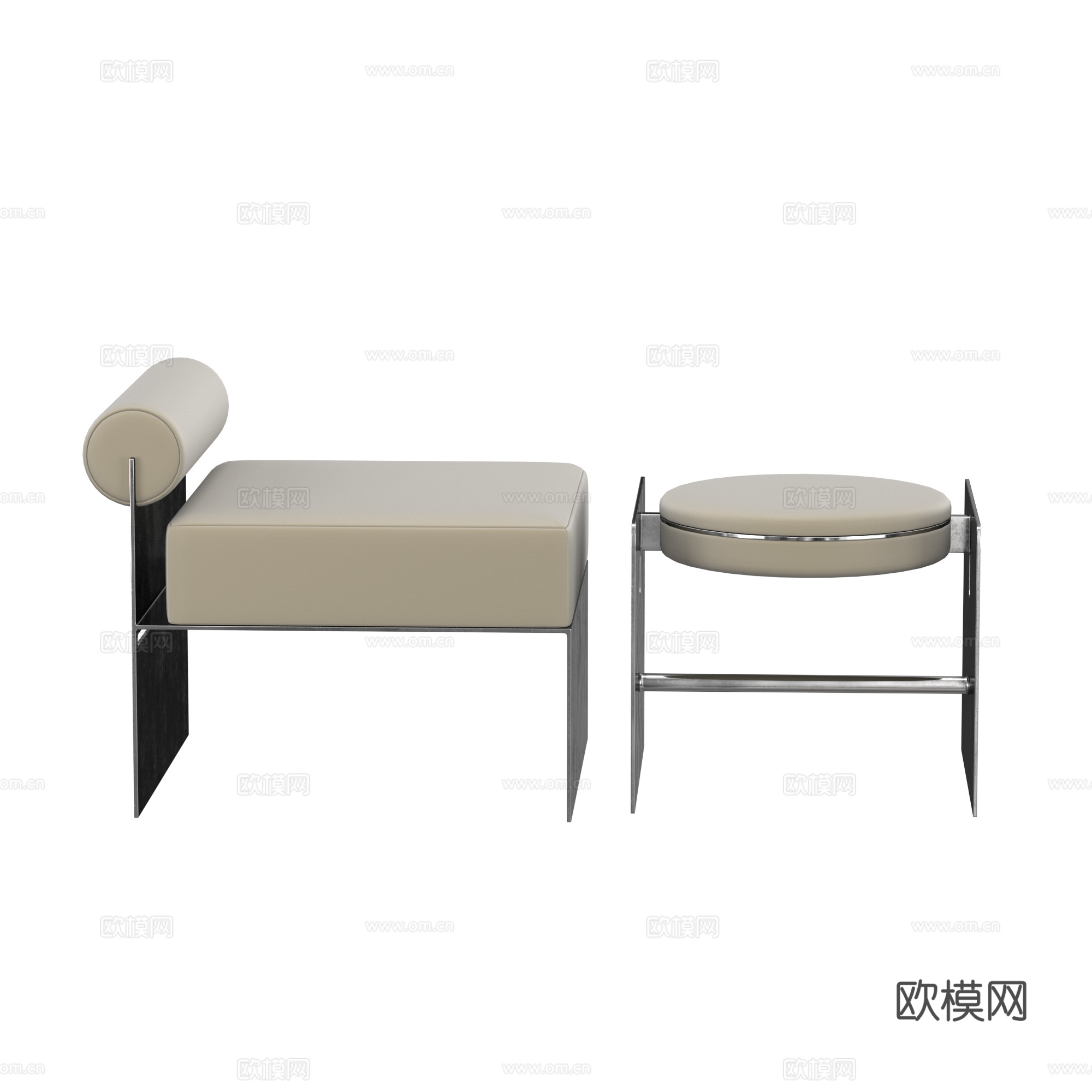 现代意式极简不锈钢金属躺椅3d模型