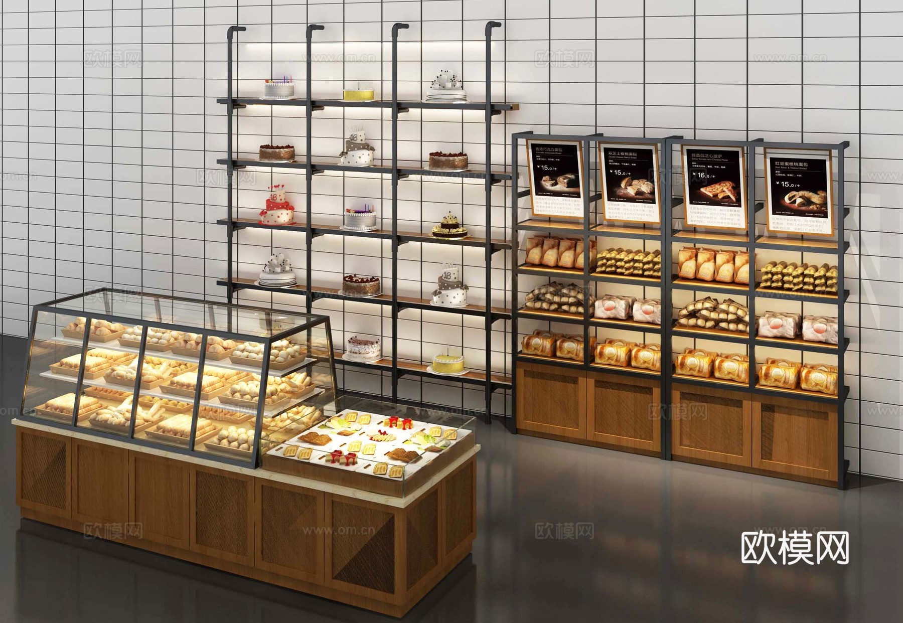 现代面包糕点甜品店 展台 展架3d模型