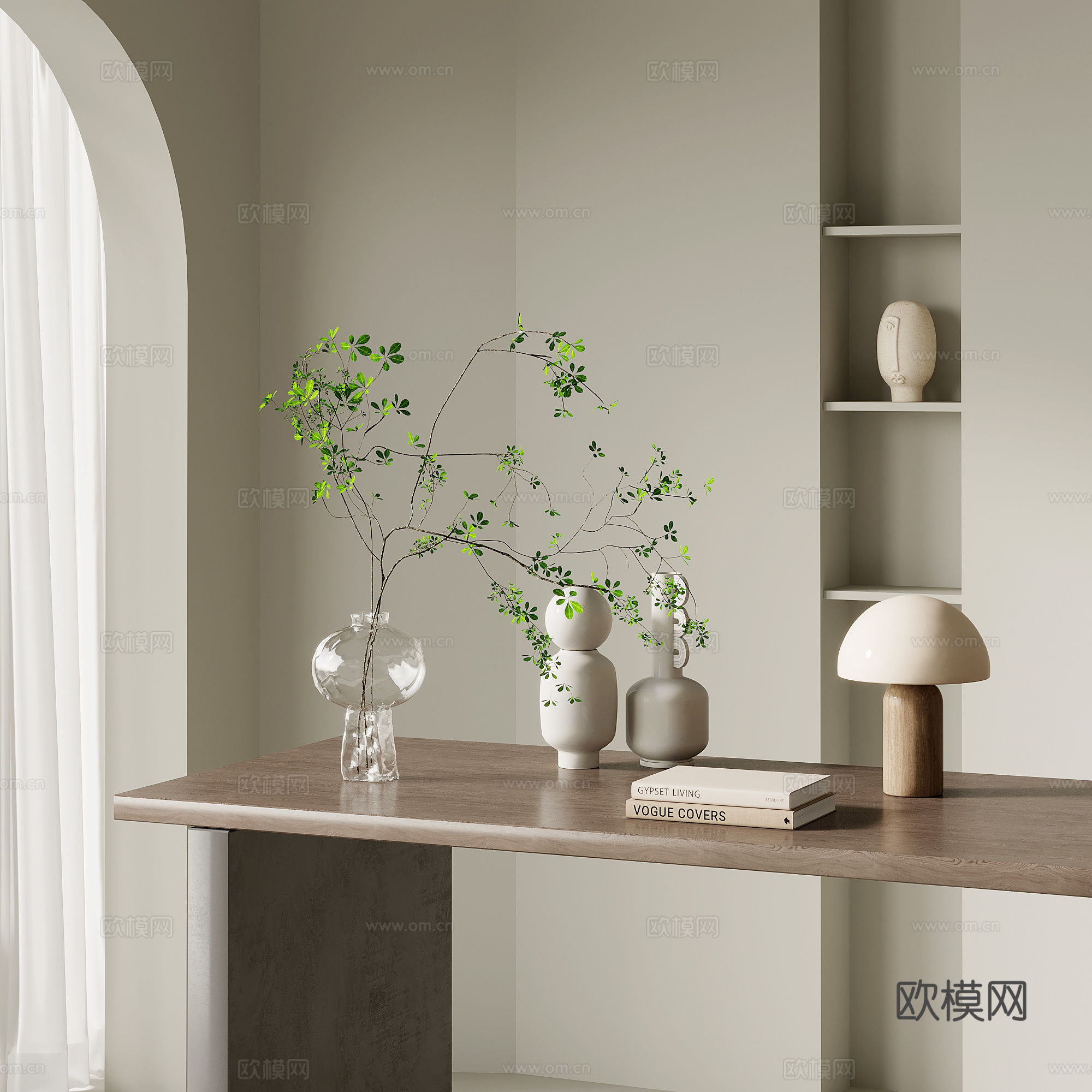 绿植摆件 现代绿植 书籍 台灯 摆件3d模型