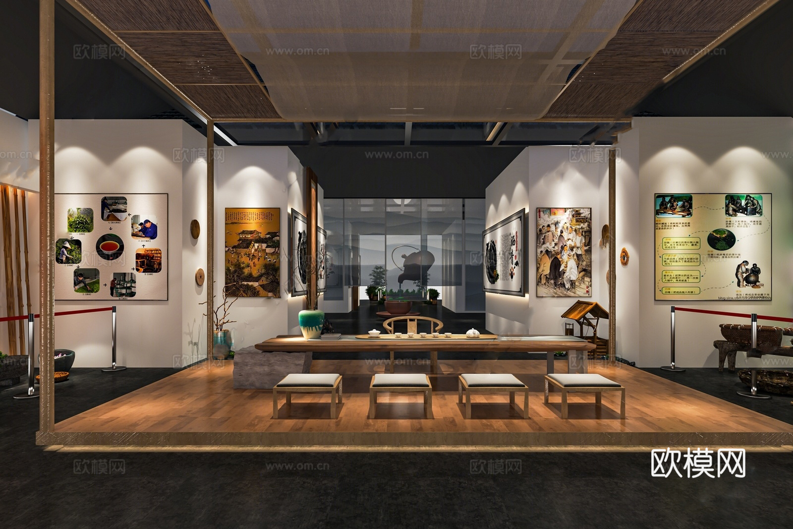 茶馆展厅su模型