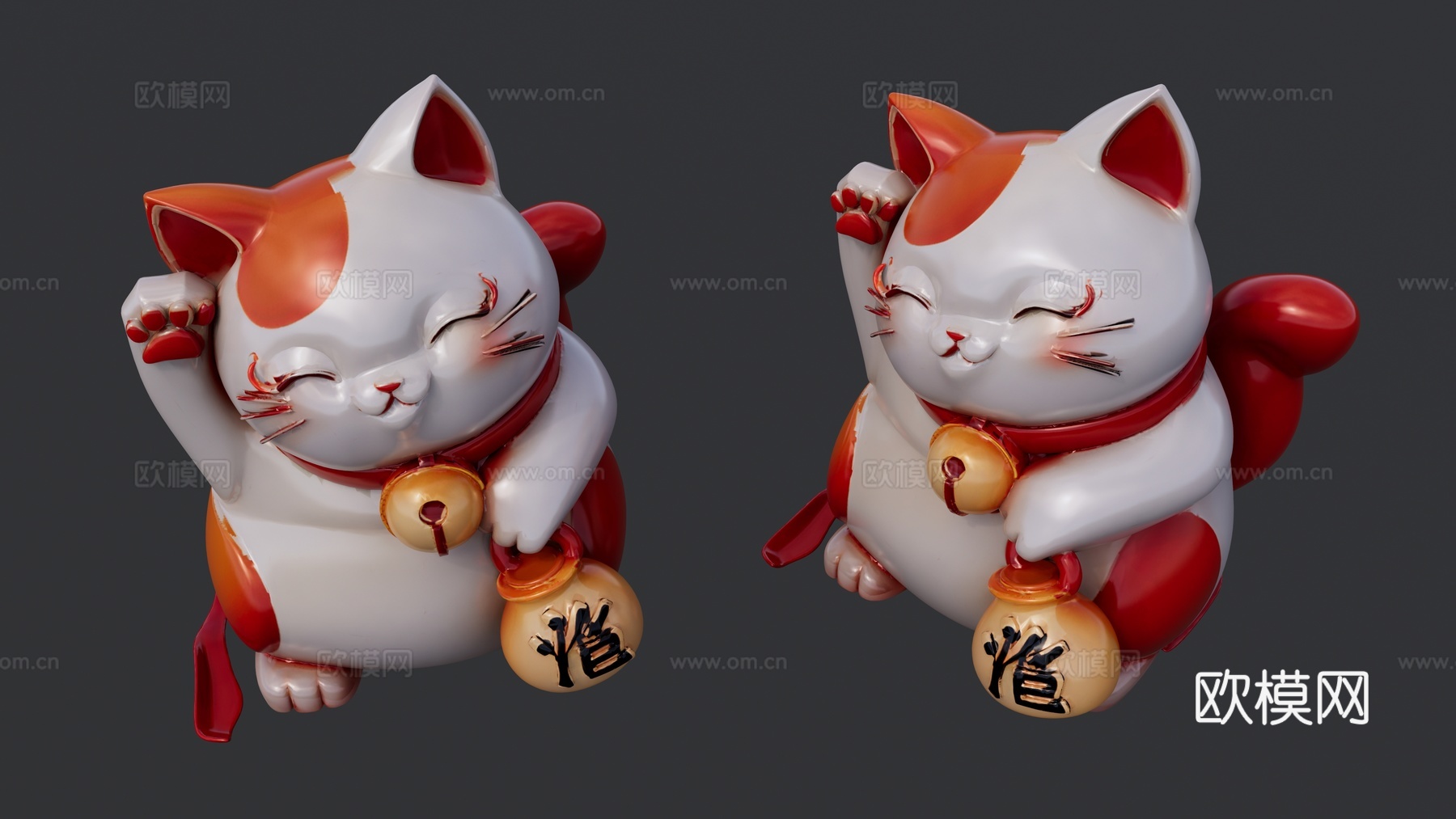 白红色招财猫雕塑su模型