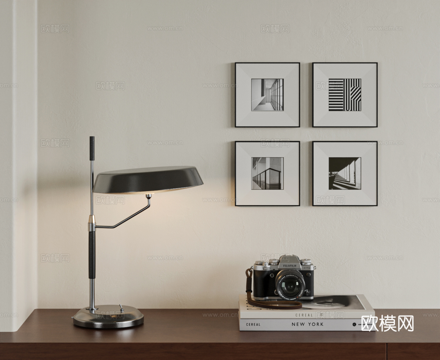 现代台灯 中古风台灯 包豪斯台灯 复古台灯 黑白组合挂画3d模型