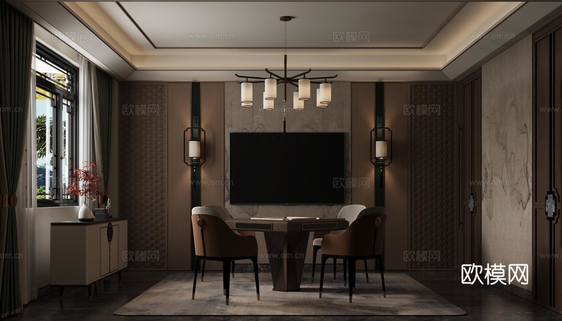 新中式棋牌室3d模型