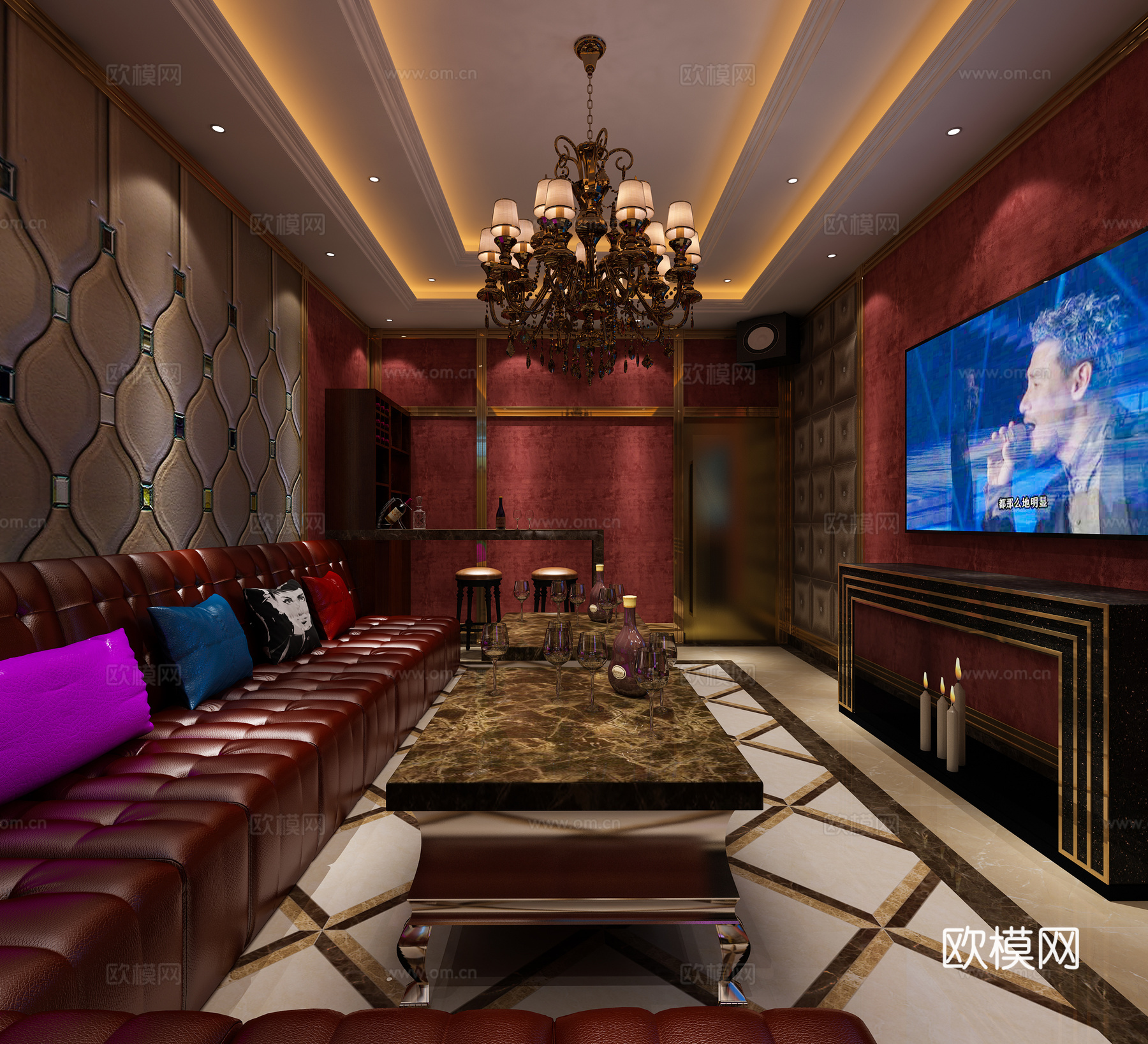 简欧ktv 总统房 大包厢 唱歌吧 包间 酒吧 吧台 彩3d模型