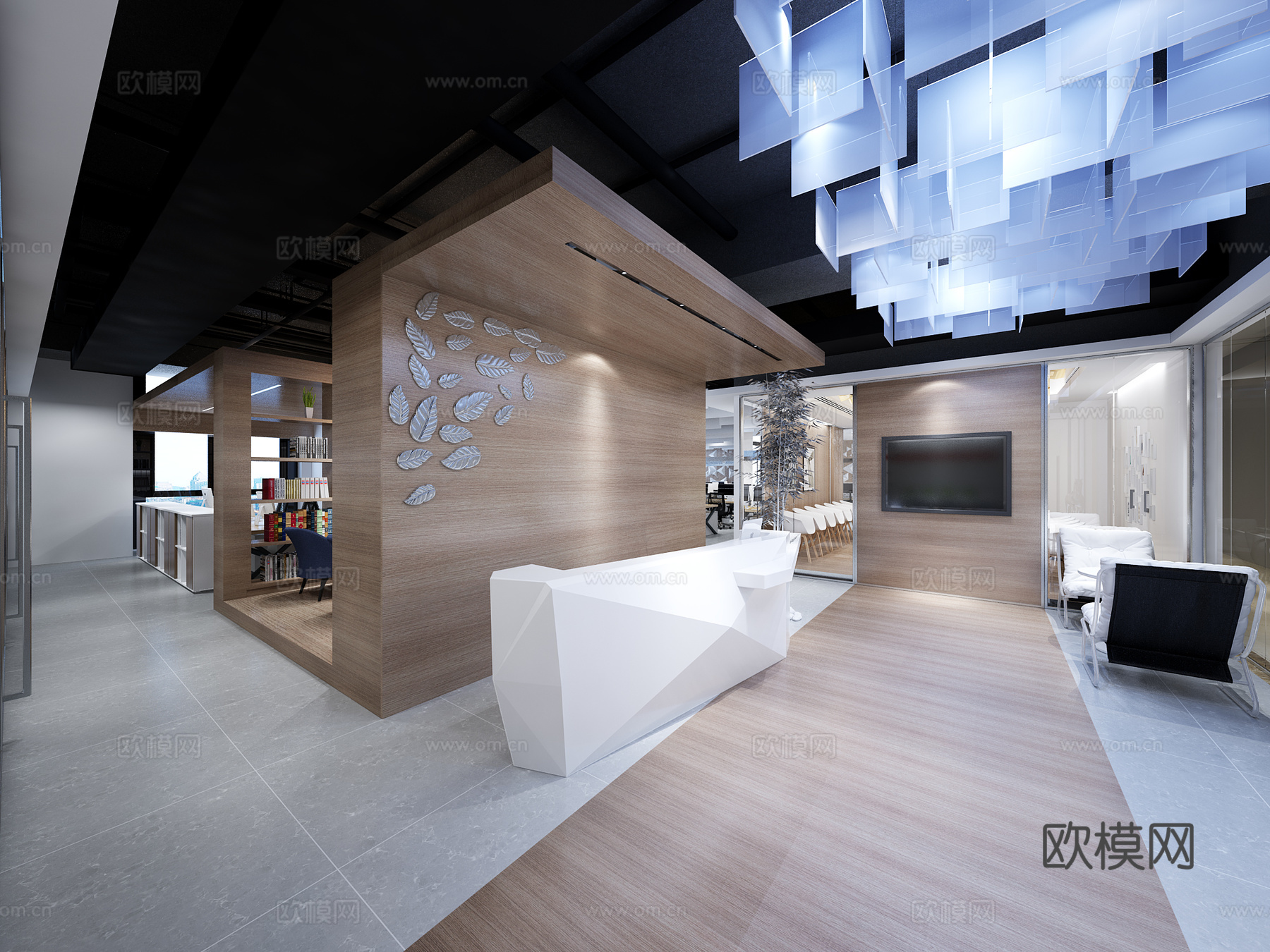 现代前台 办公室 会议室 休闲室3d模型
