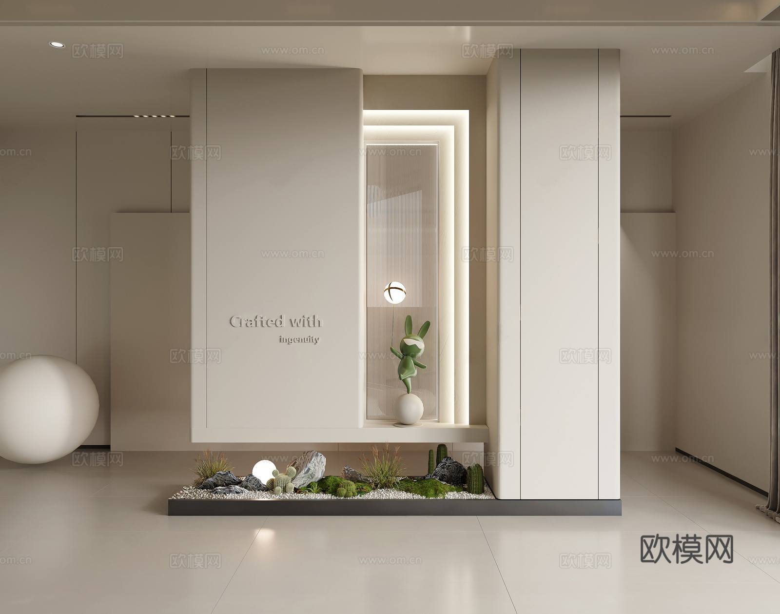现代奶油隔断 玻璃 墙 入户 玄关3d模型