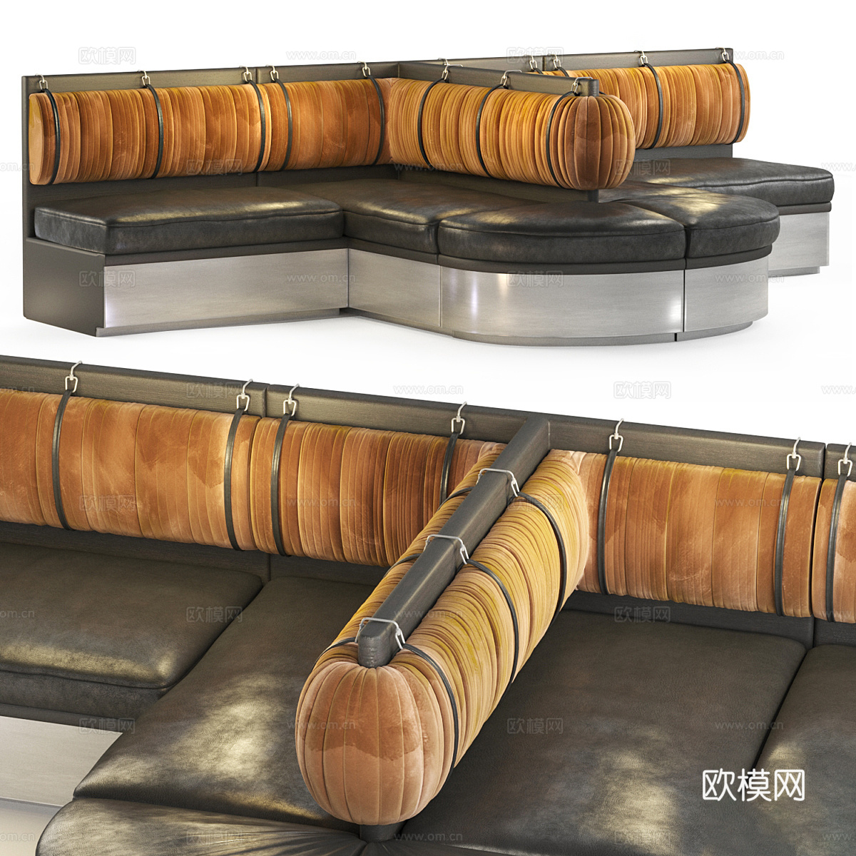 新中式轻奢布艺皮革卡座沙发3d模型
