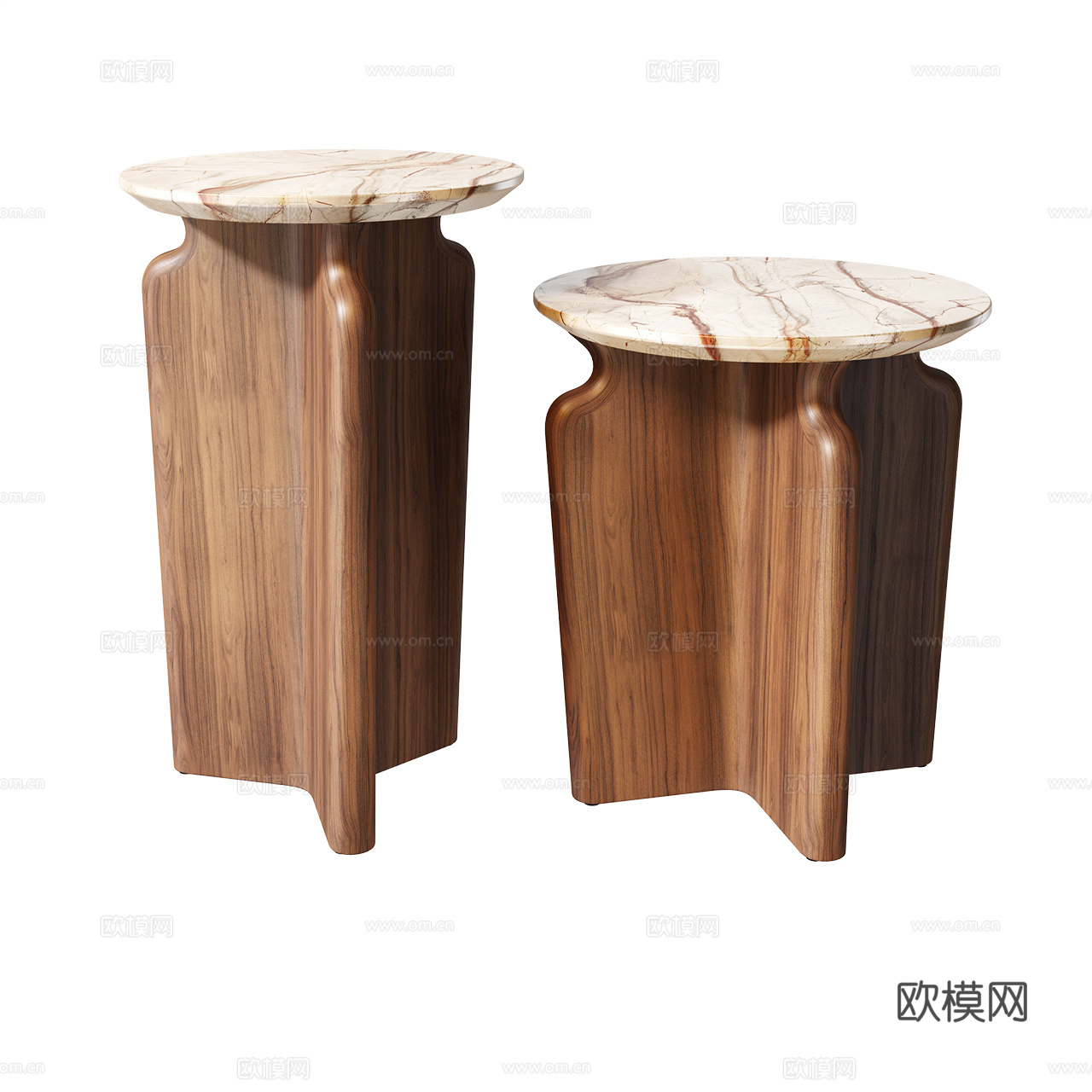 Porada 极简边几 复古边几 大理石边几 胡桃木边几3d模型