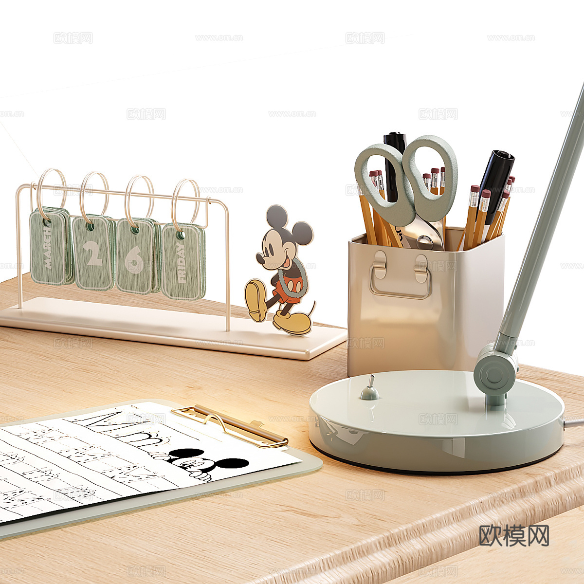 新中式原木风书桌椅组合3d模型
