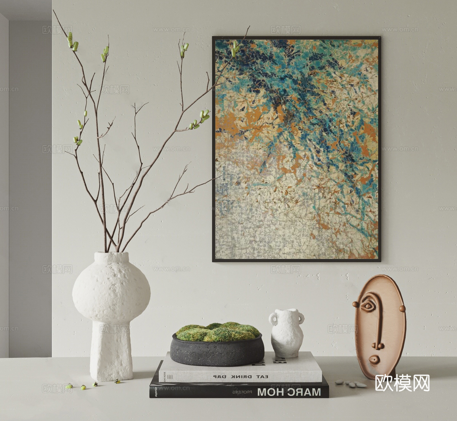 现代艺术饰品摆件 轻奢摆件画组合 意式极简装饰挂画 奶油原木3d模型